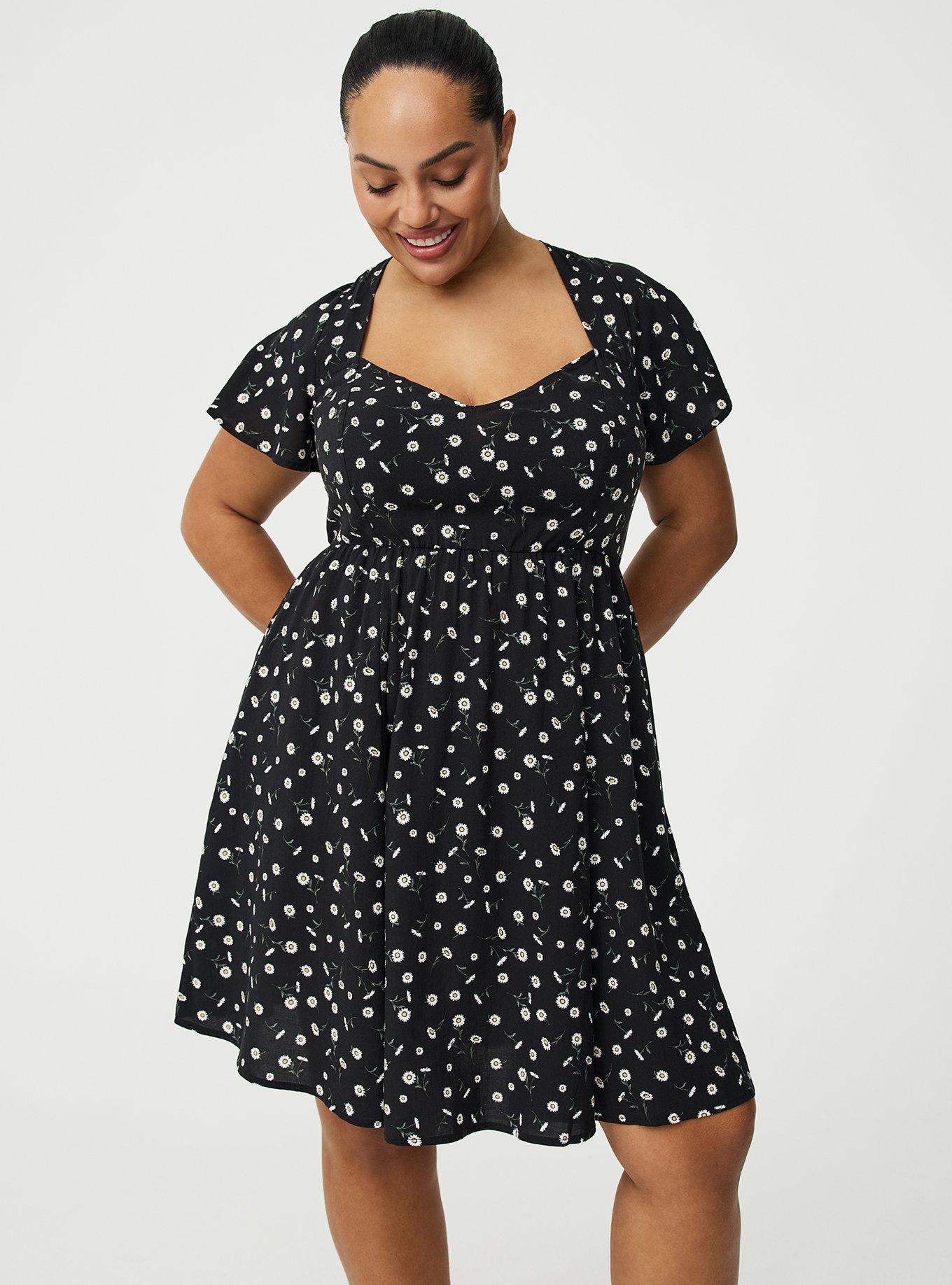 Sweetheart Challis Mini Dress, DAINTY DAISY FLORAL BLACK, hi-res