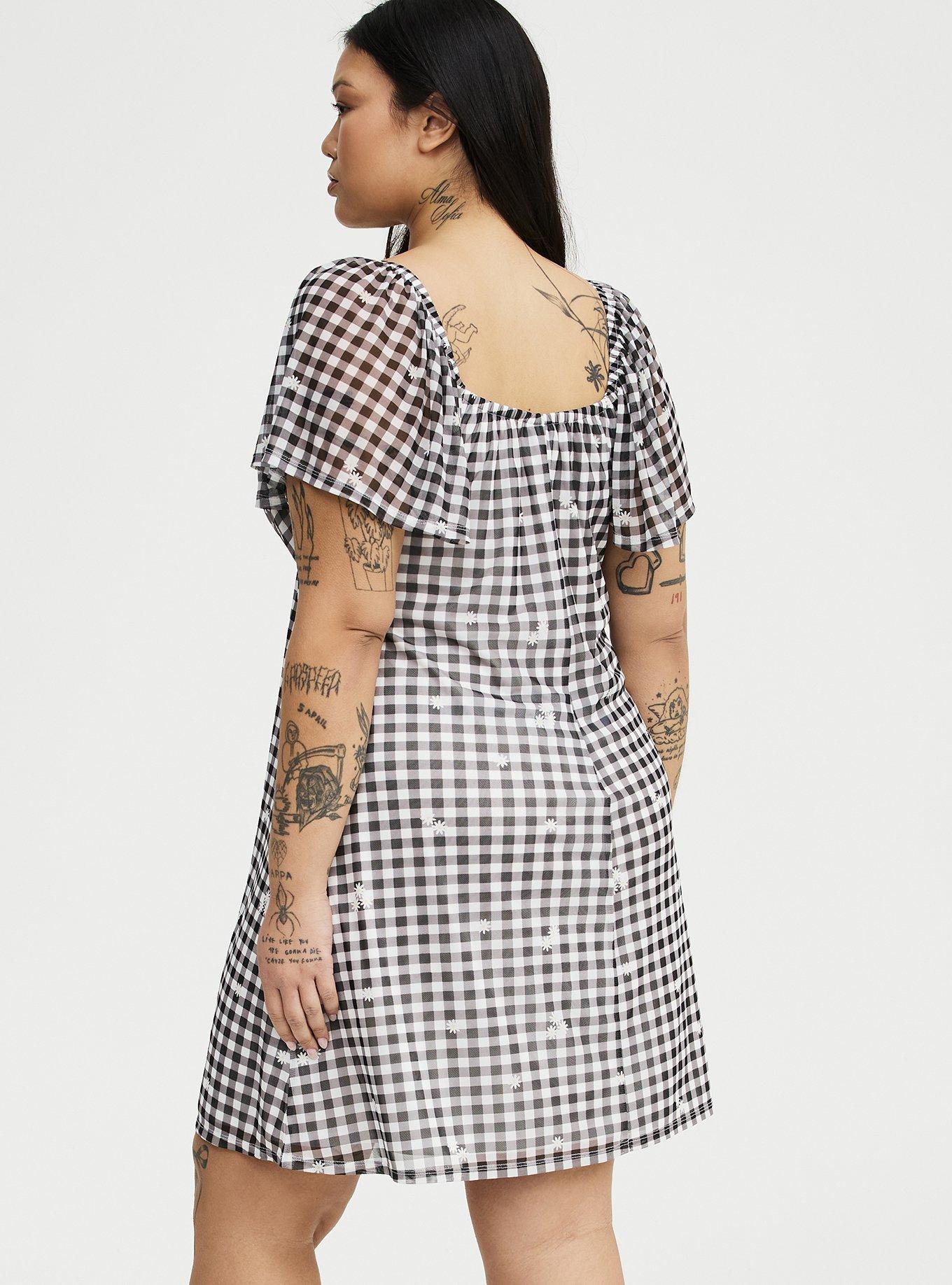 Flutter Sleeves Mesh Mini Dress, GOOD DAY DAISIES BLACK, alternate