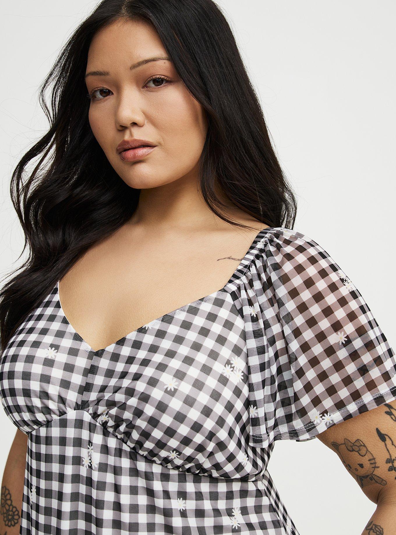 Flutter Sleeves Mesh Mini Dress, GOOD DAY DAISIES BLACK, alternate