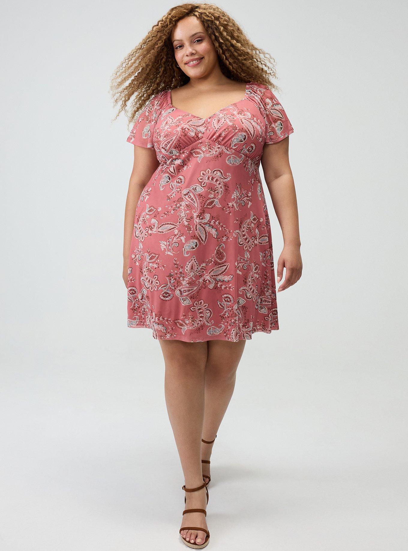 Flutter Sleeve Mesh Mini Dress, SWEETHEART PAISLEY CORAL, alternate