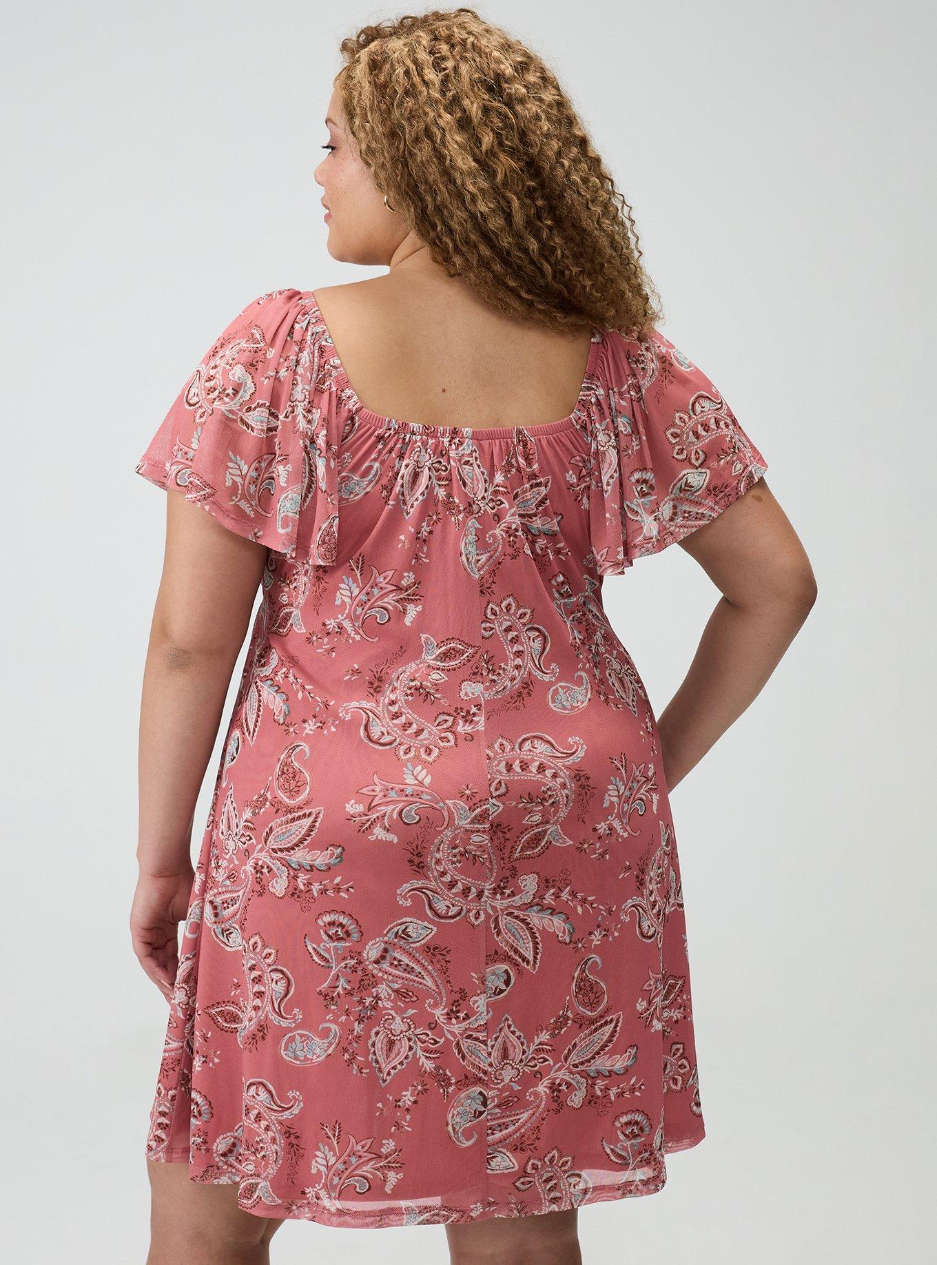 Flutter Sleeve Mesh Mini Dress, SWEETHEART PAISLEY CORAL, alternate