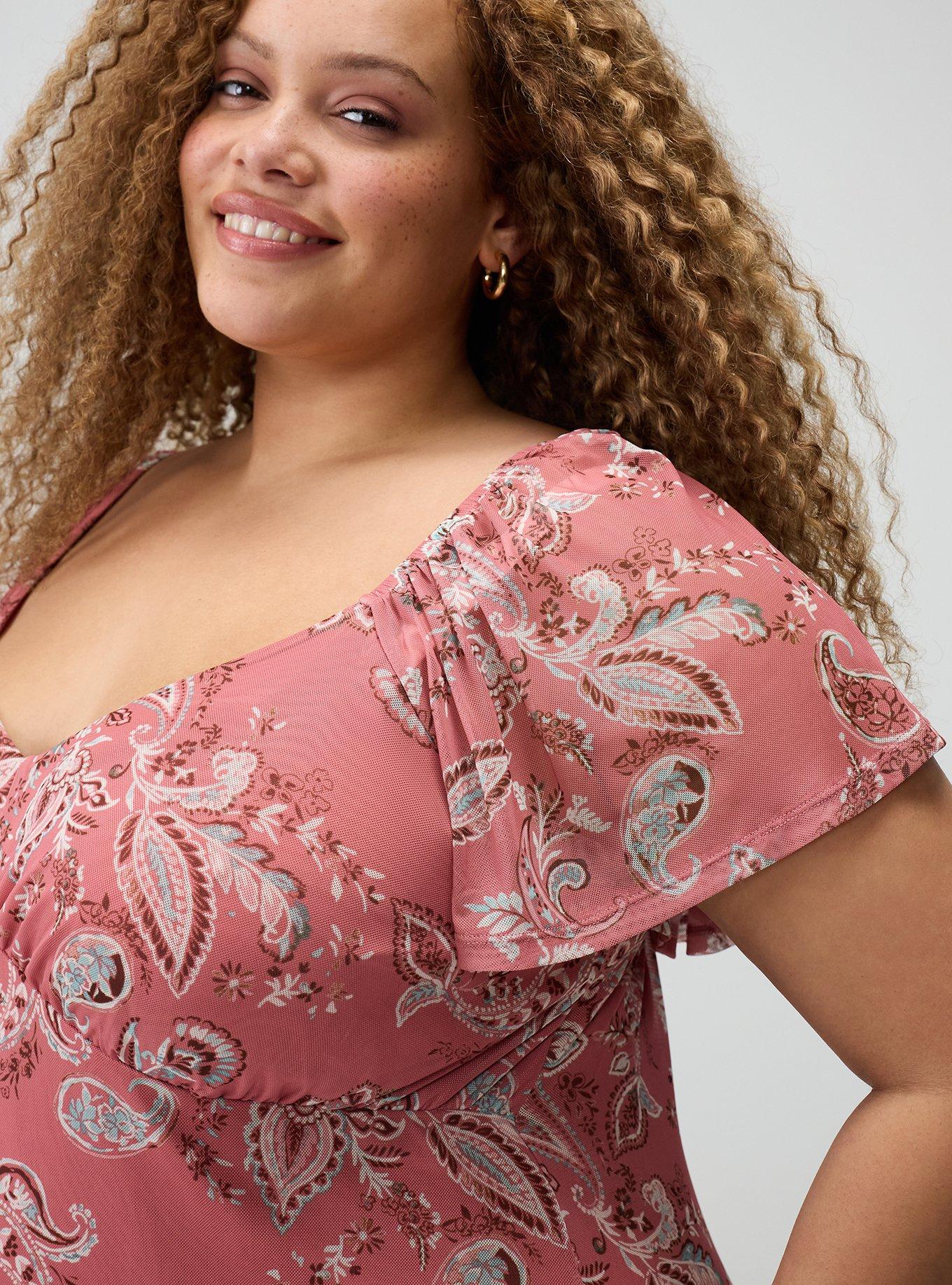 Flutter Sleeve Mesh Mini Dress, SWEETHEART PAISLEY CORAL, alternate