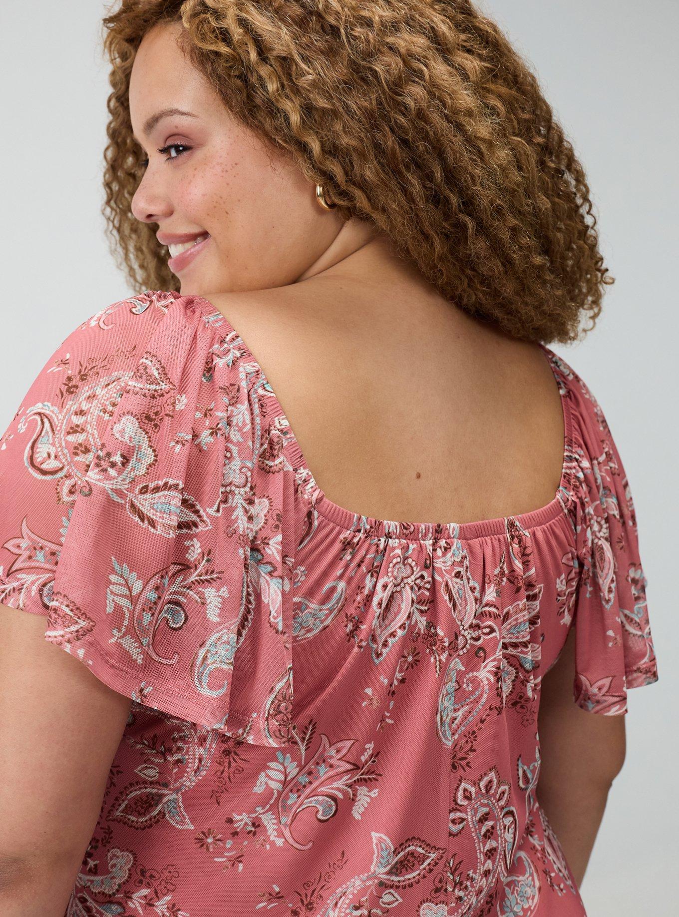 Flutter Sleeve Mesh Mini Dress, SWEETHEART PAISLEY CORAL, alternate