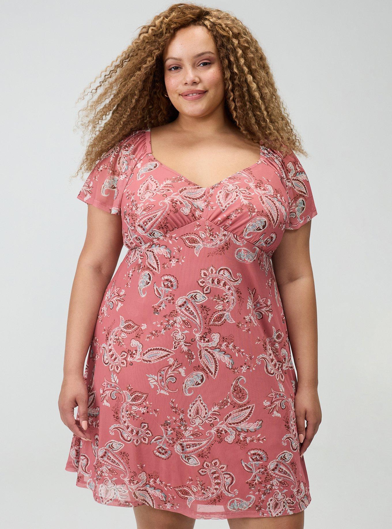 Flutter Sleeve Mesh Mini Dress, SWEETHEART PAISLEY CORAL, hi-res