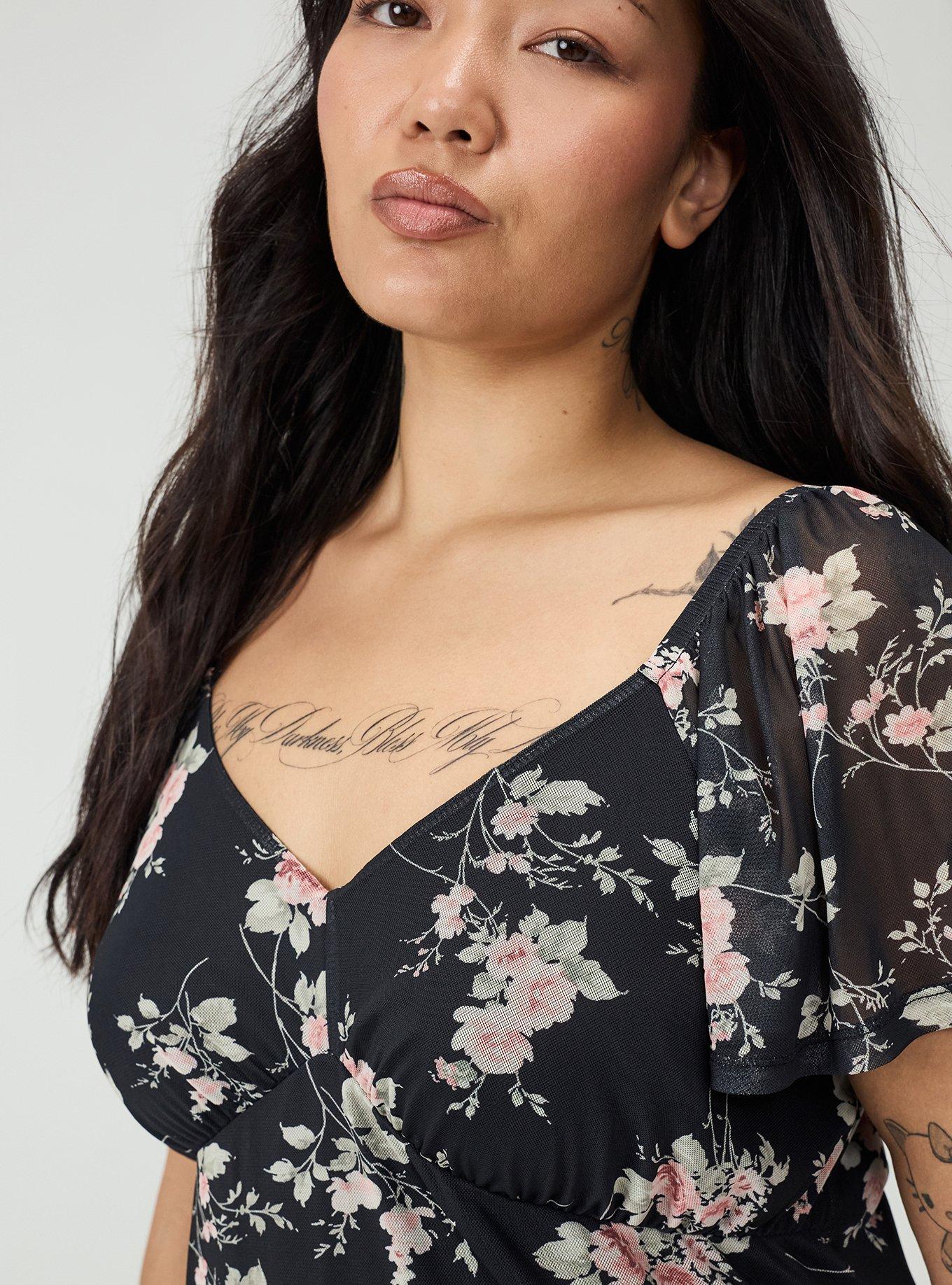 Flutter Sleeve Mesh Mini Dress, GRACE FLORAL BLACK, alternate