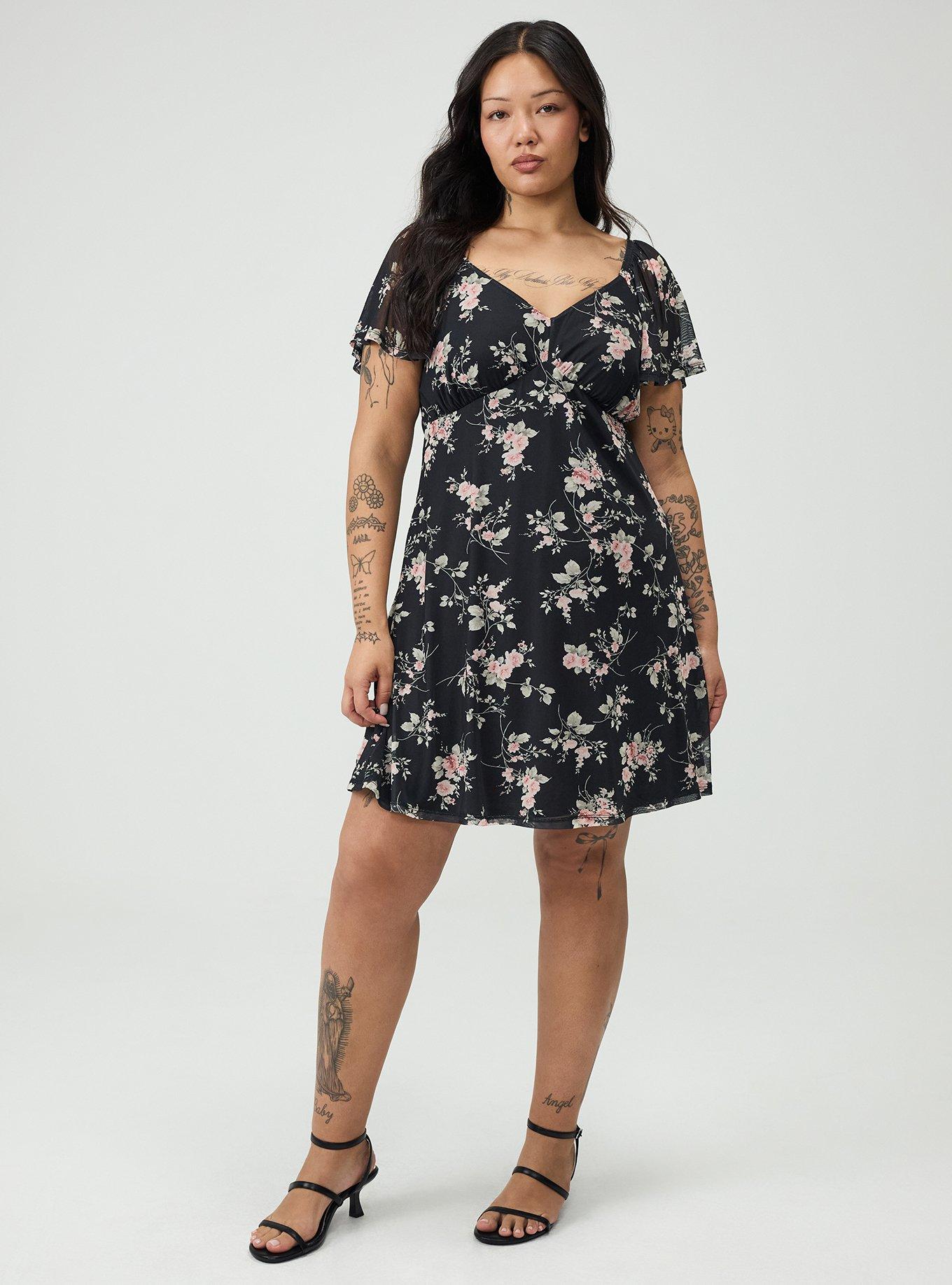 Flutter Sleeve Mesh Mini Dress, GRACE FLORAL BLACK, alternate