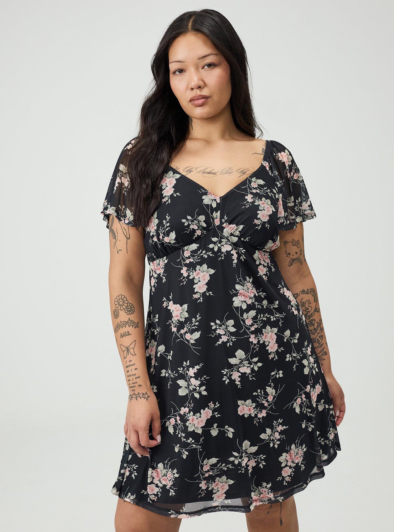Flutter Sleeve Mesh Mini Dress, GRACE FLORAL BLACK, alternate