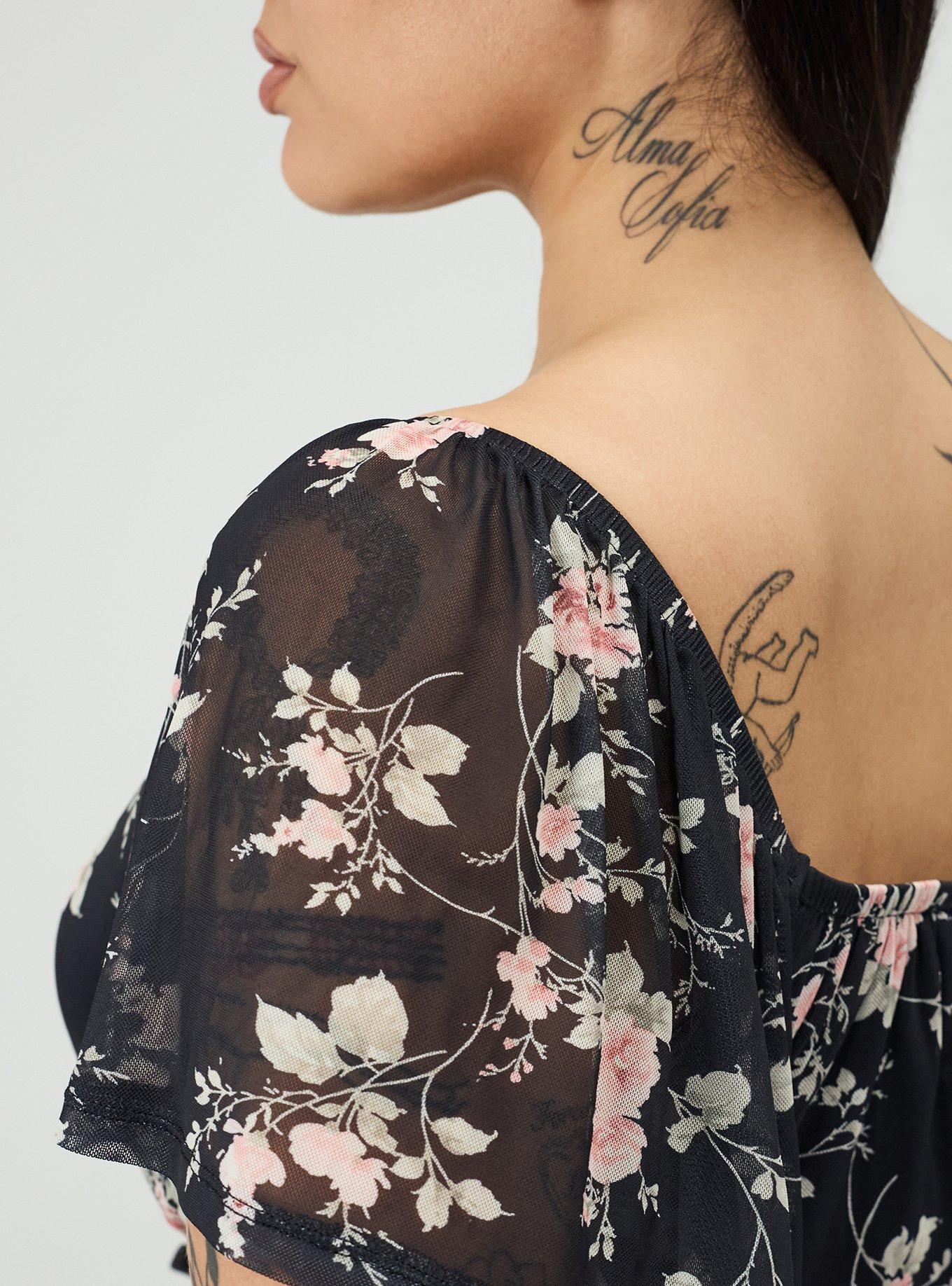 Flutter Sleeve Mesh Mini Dress, GRACE FLORAL BLACK, alternate
