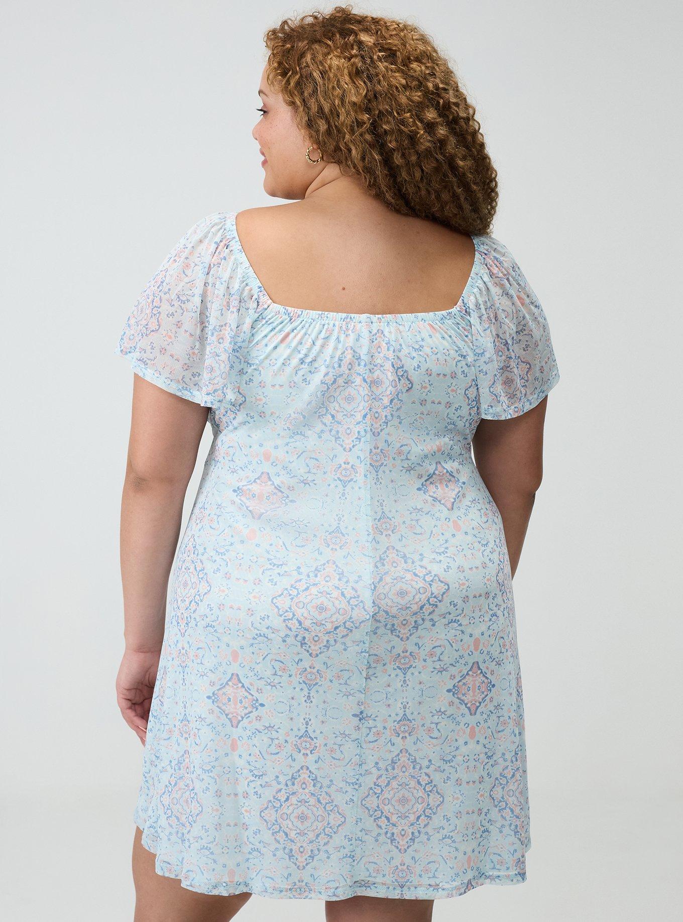 Flutter Sleeve Mesh Mini Dress, DASS MEDALLION BLUE, alternate