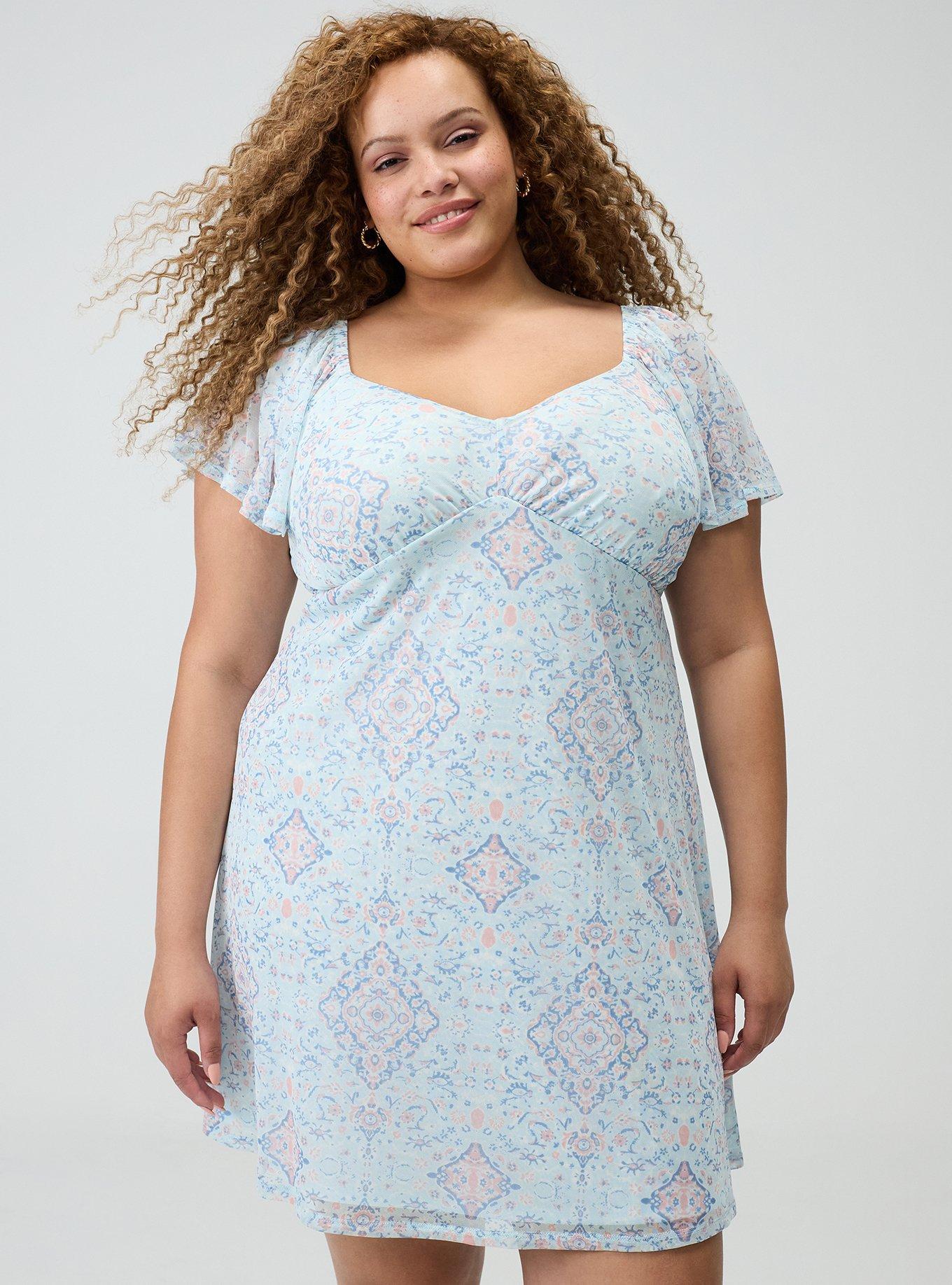 Flutter Sleeve Mesh Mini Dress, DASS MEDALLION BLUE, hi-res