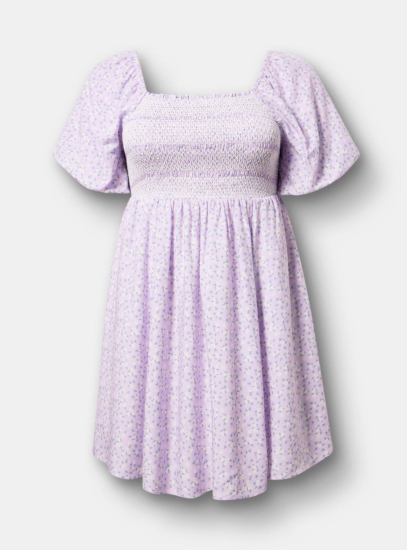 Smocked Bodice Mini Dress, DONNA DITSY FLORAL LILAC, hi-res