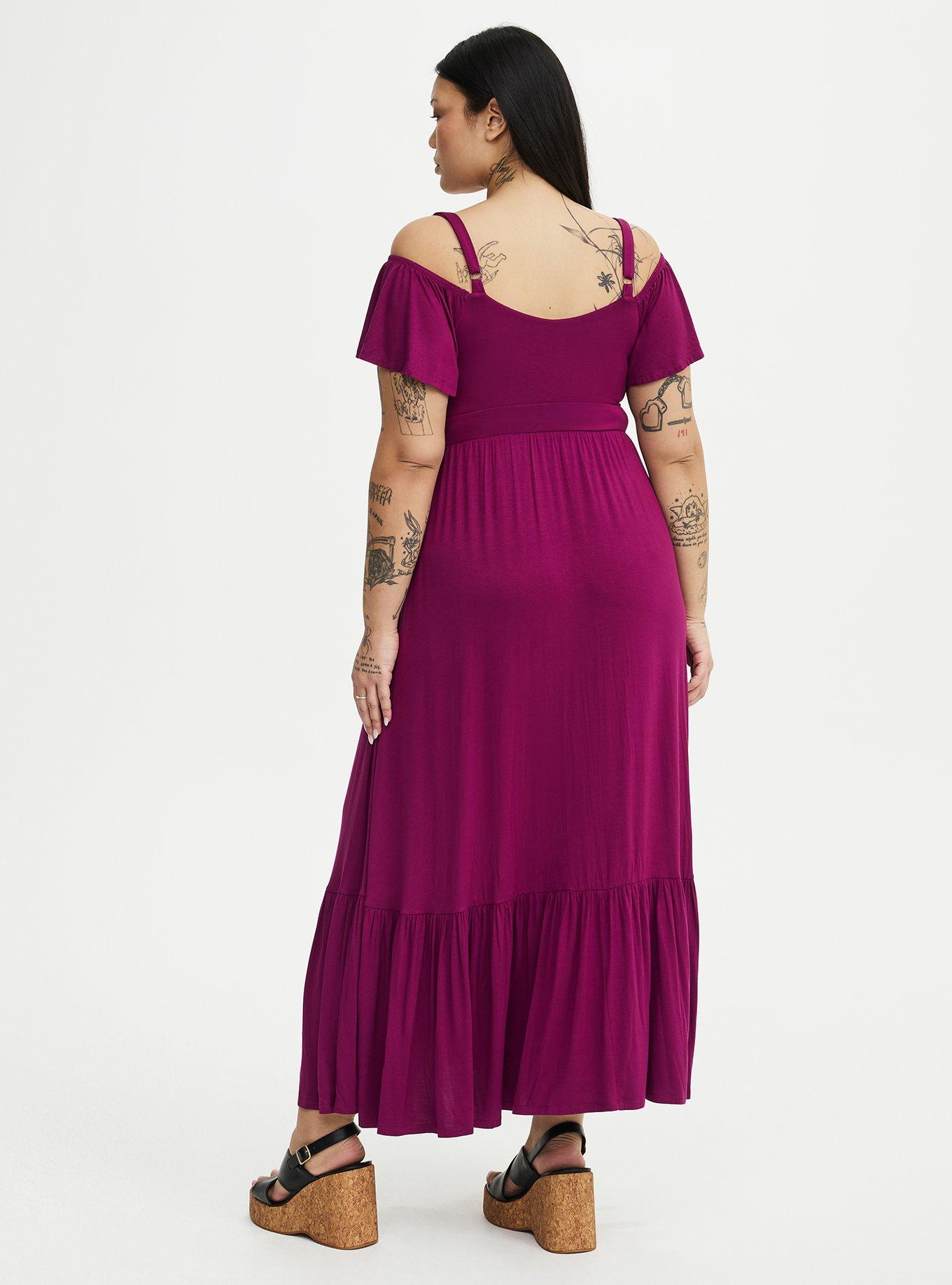 Cold Shoulder Tiered Maxi Dress, PLUM CASPIA, alternate