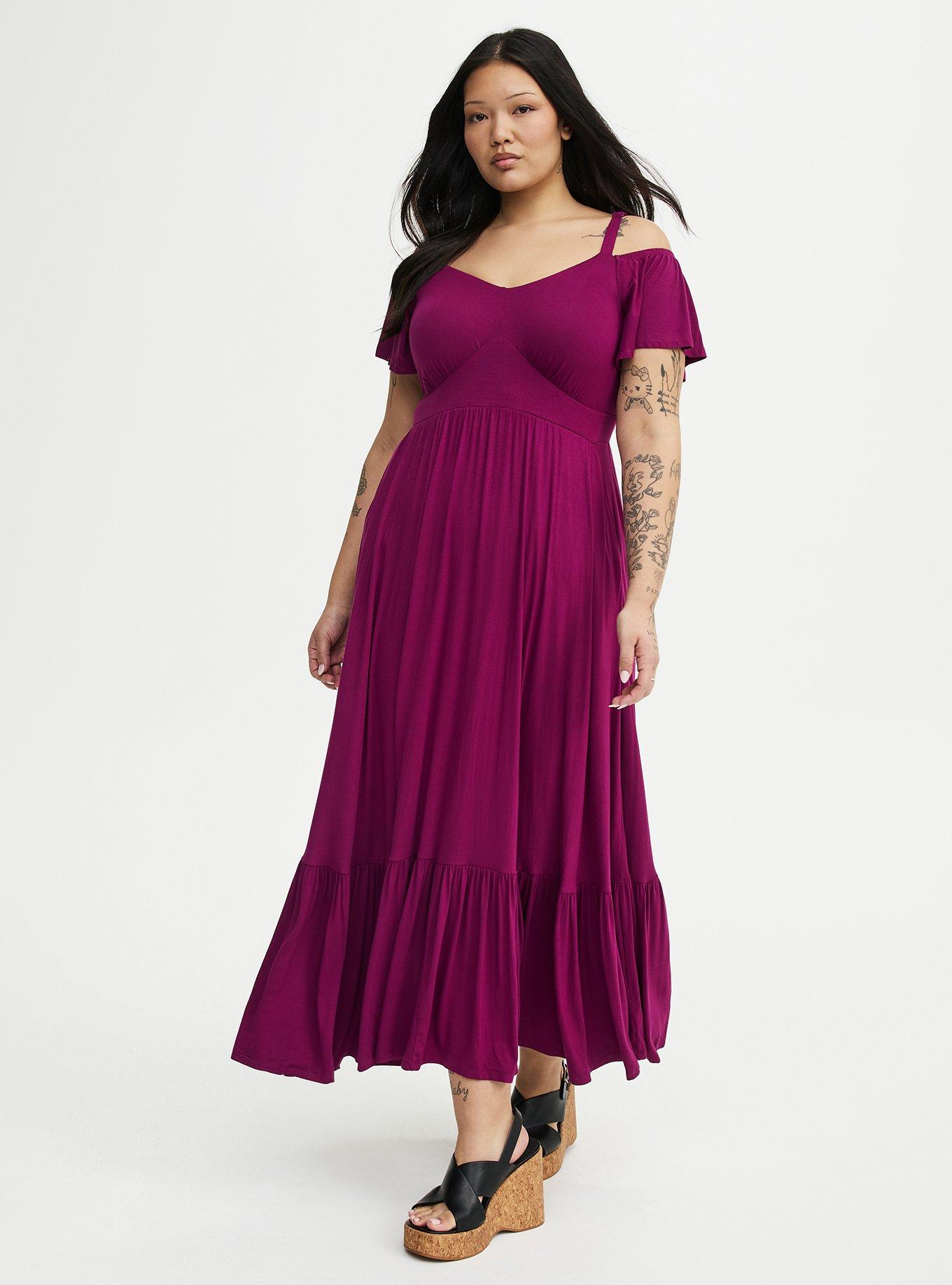 Cold Shoulder Tiered Maxi Dress, PLUM CASPIA, alternate