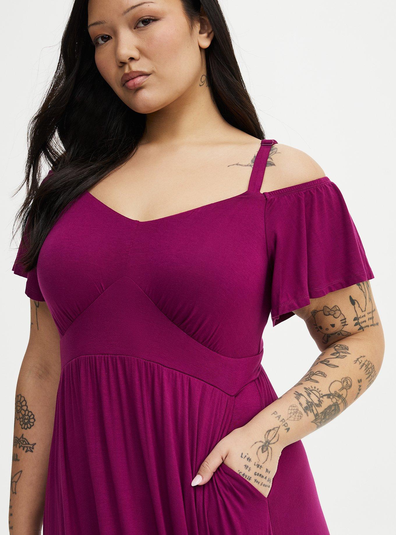 Cold Shoulder Tiered Maxi Dress, PLUM CASPIA, alternate