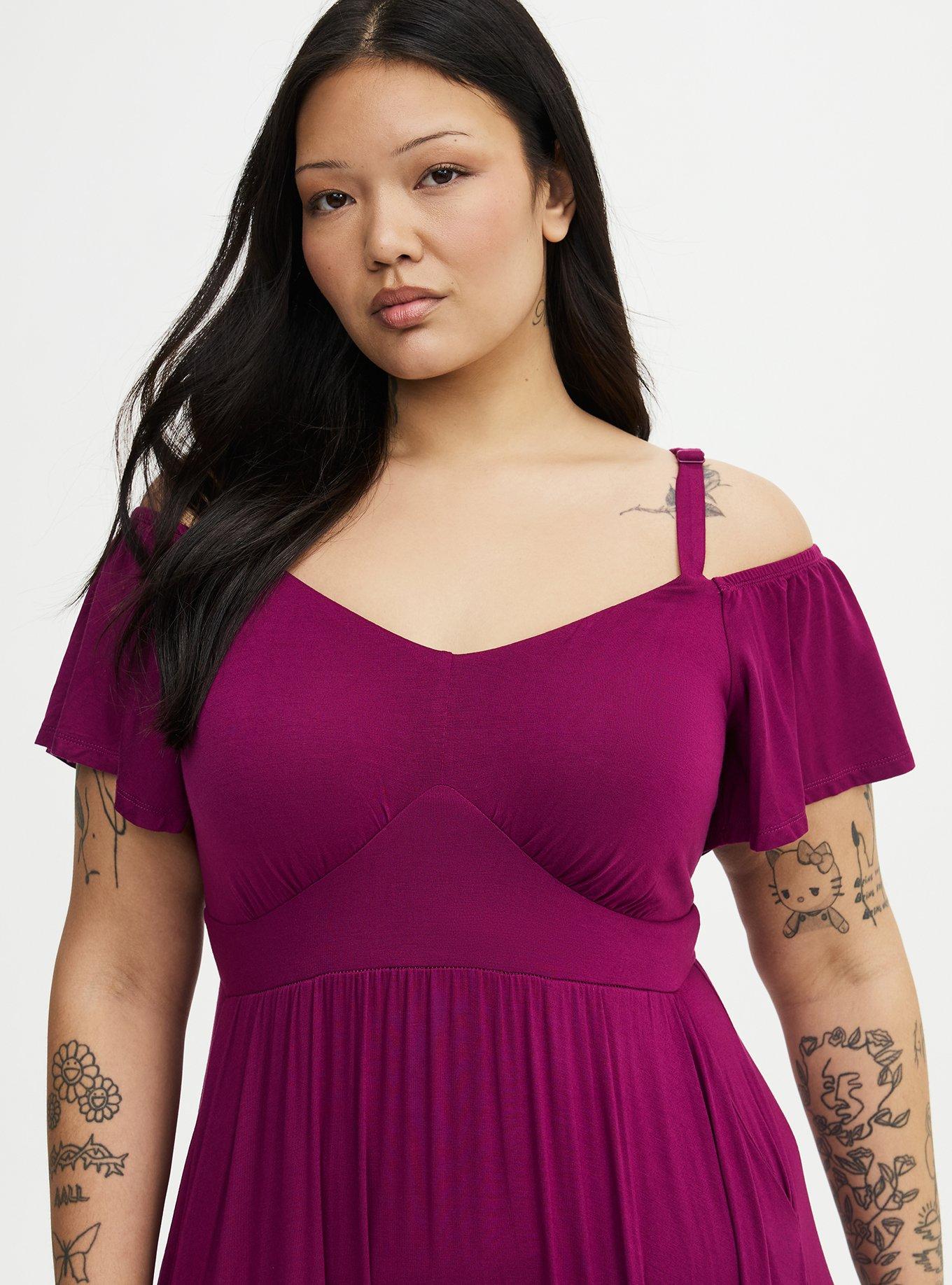 Cold Shoulder Tiered Maxi Dress, PLUM CASPIA, alternate