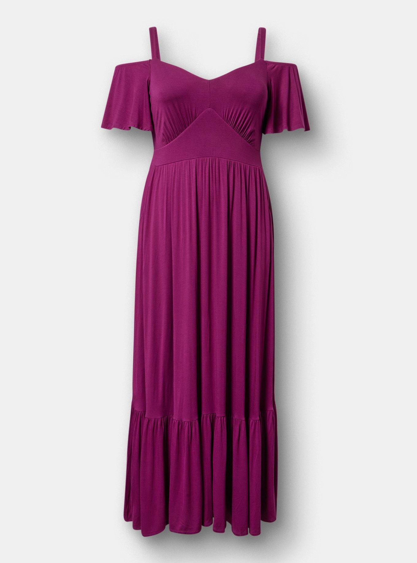 Cold Shoulder Tiered Maxi Dress, PLUM CASPIA, hi-res