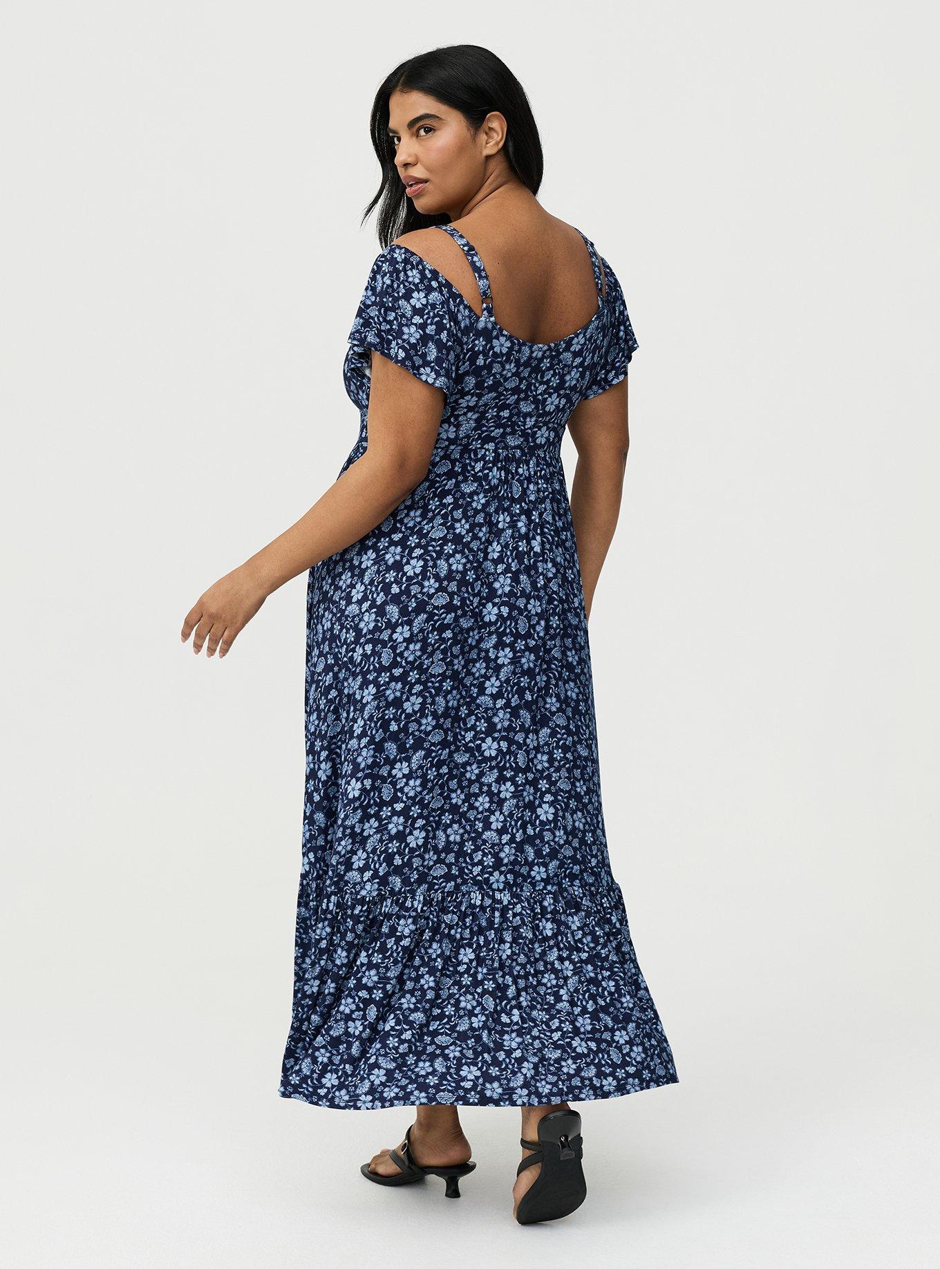 Cold Shoulder Tiered Maxi Dress, RUMBLE JACO NAVY, alternate
