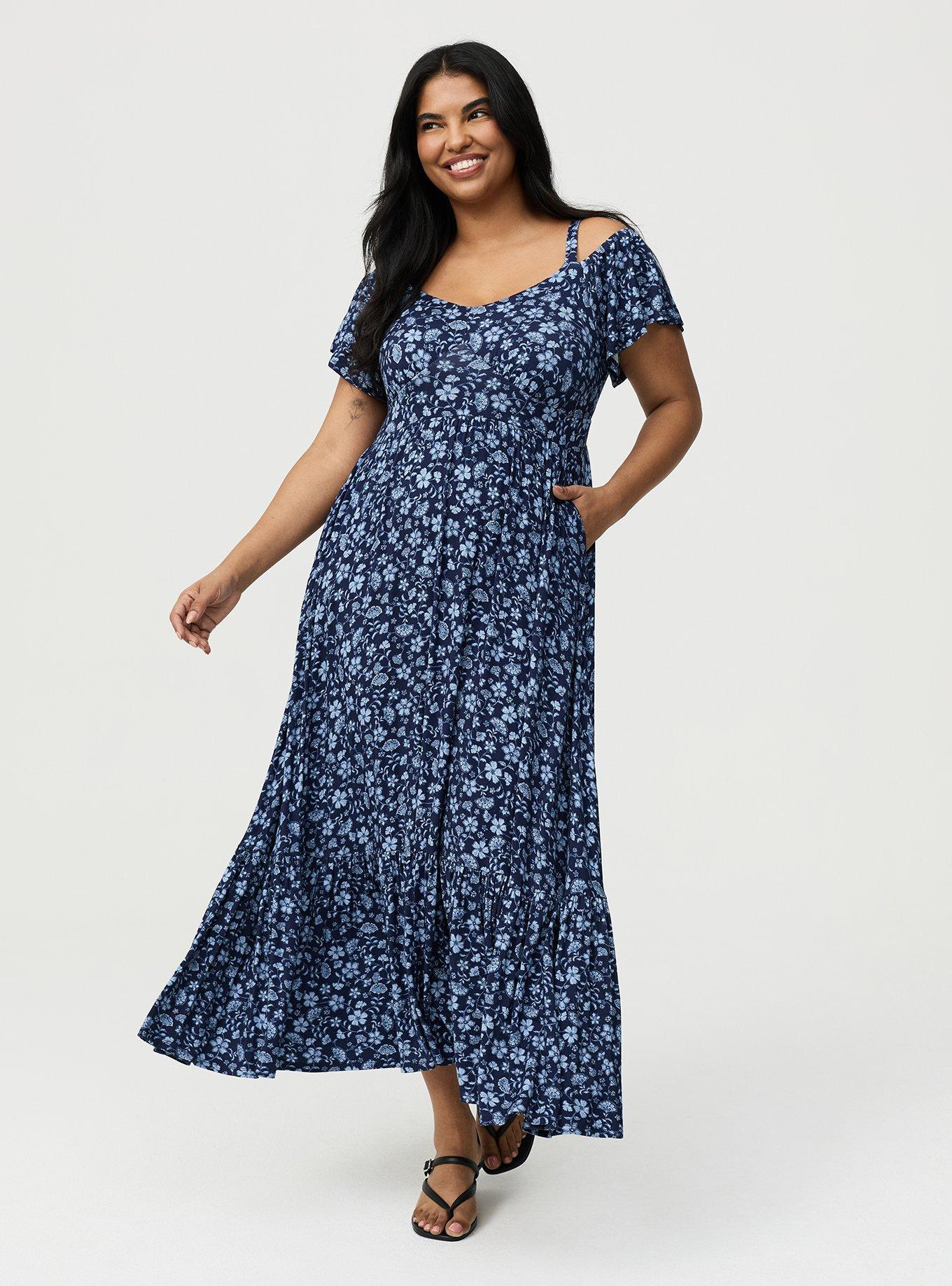 Cold Shoulder Tiered Maxi Dress, RUMBLE JACO NAVY, alternate