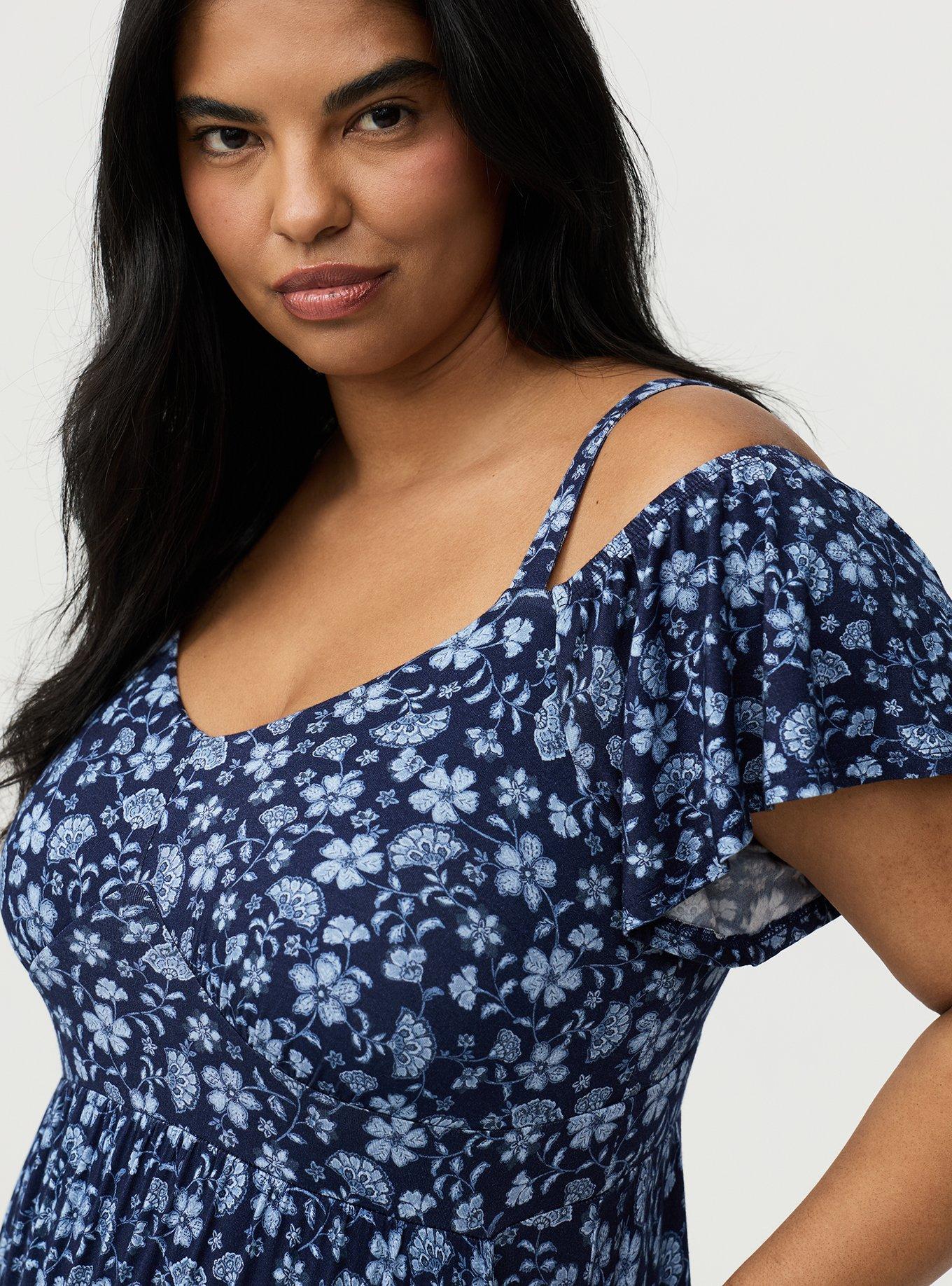 Cold Shoulder Tiered Maxi Dress, RUMBLE JACO NAVY, alternate