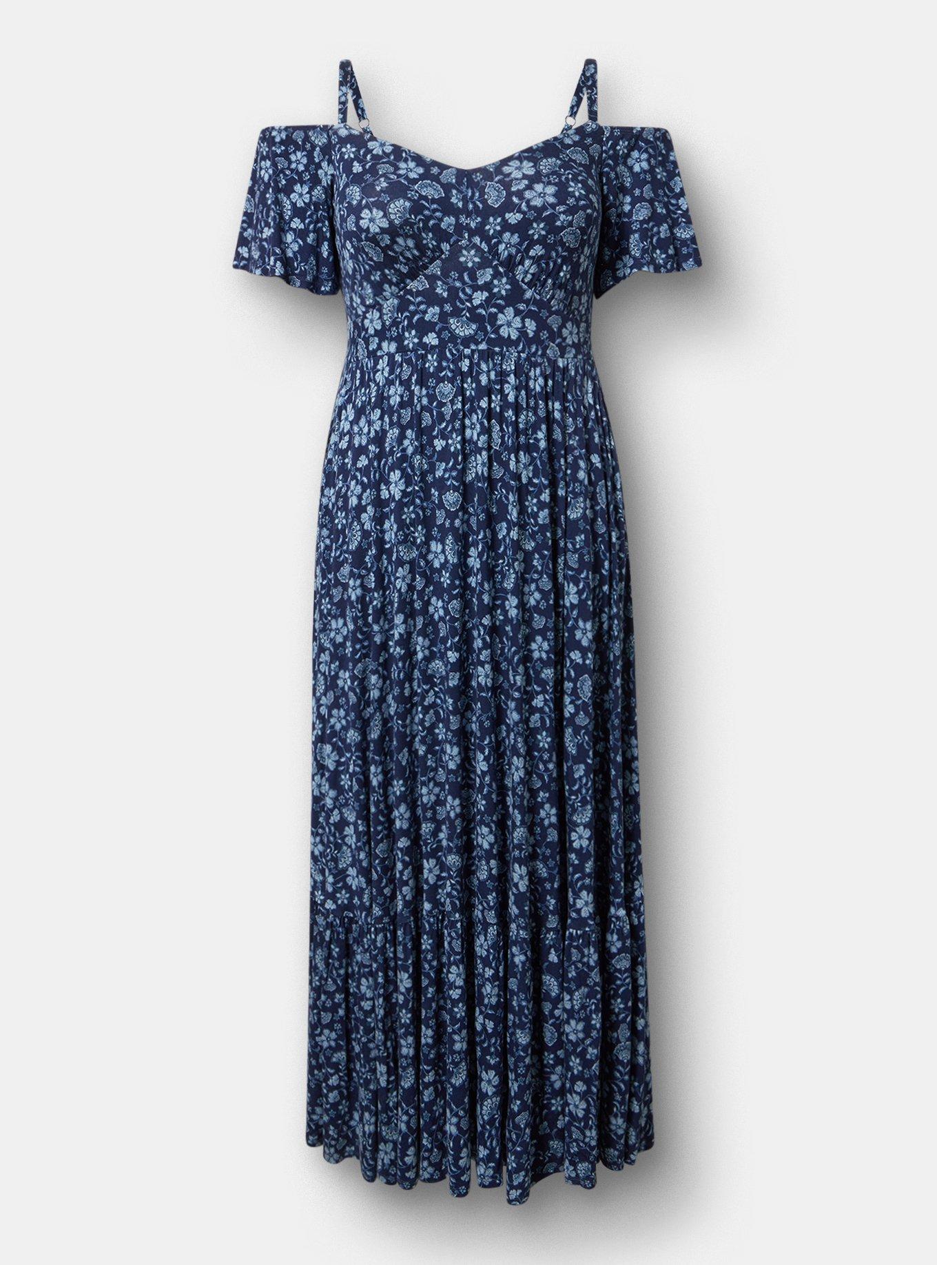 Cold Shoulder Tiered Maxi Dress, RUMBLE JACO NAVY, hi-res