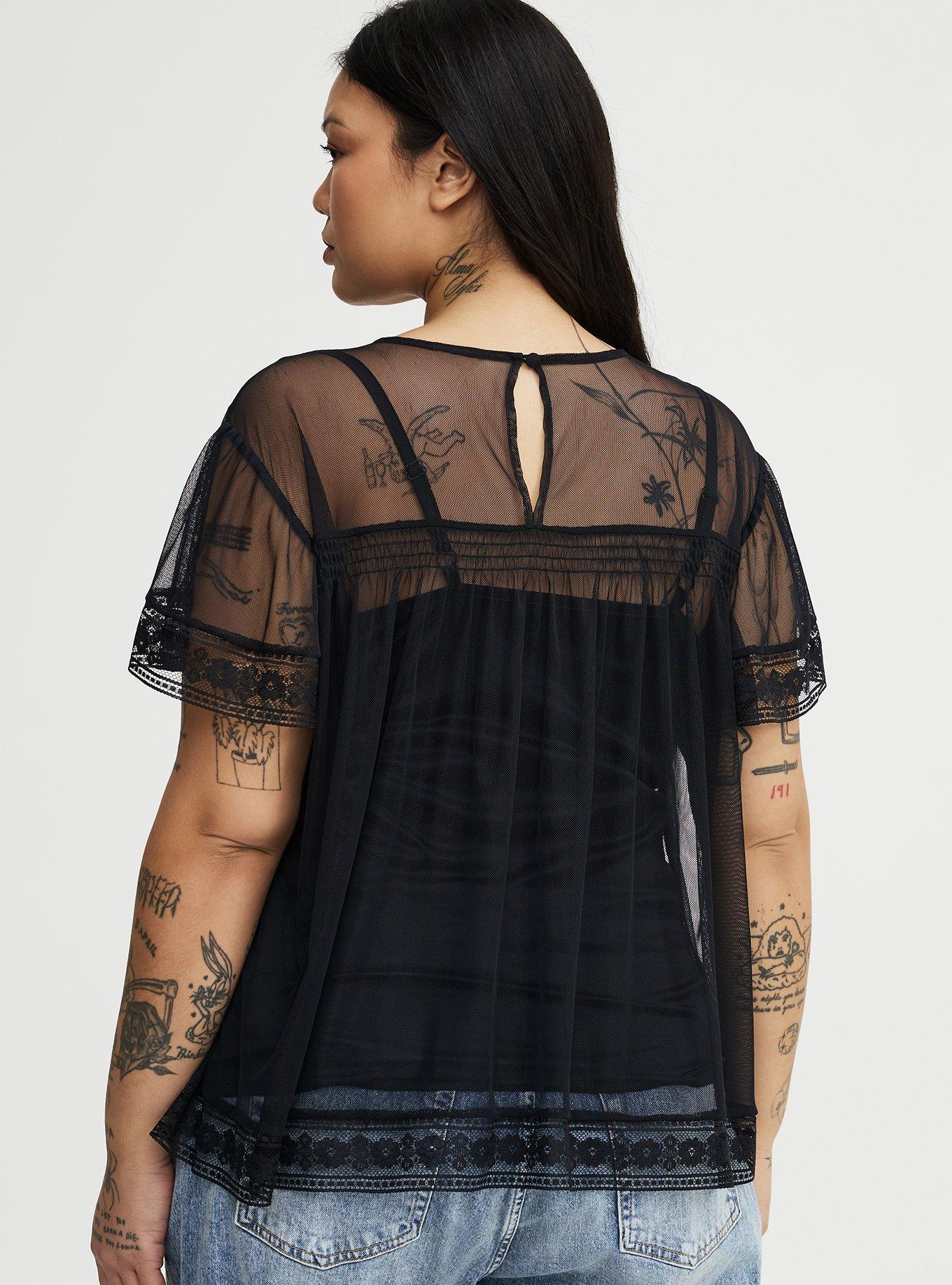 Mesh Lace Top, DEEP BLACK, alternate