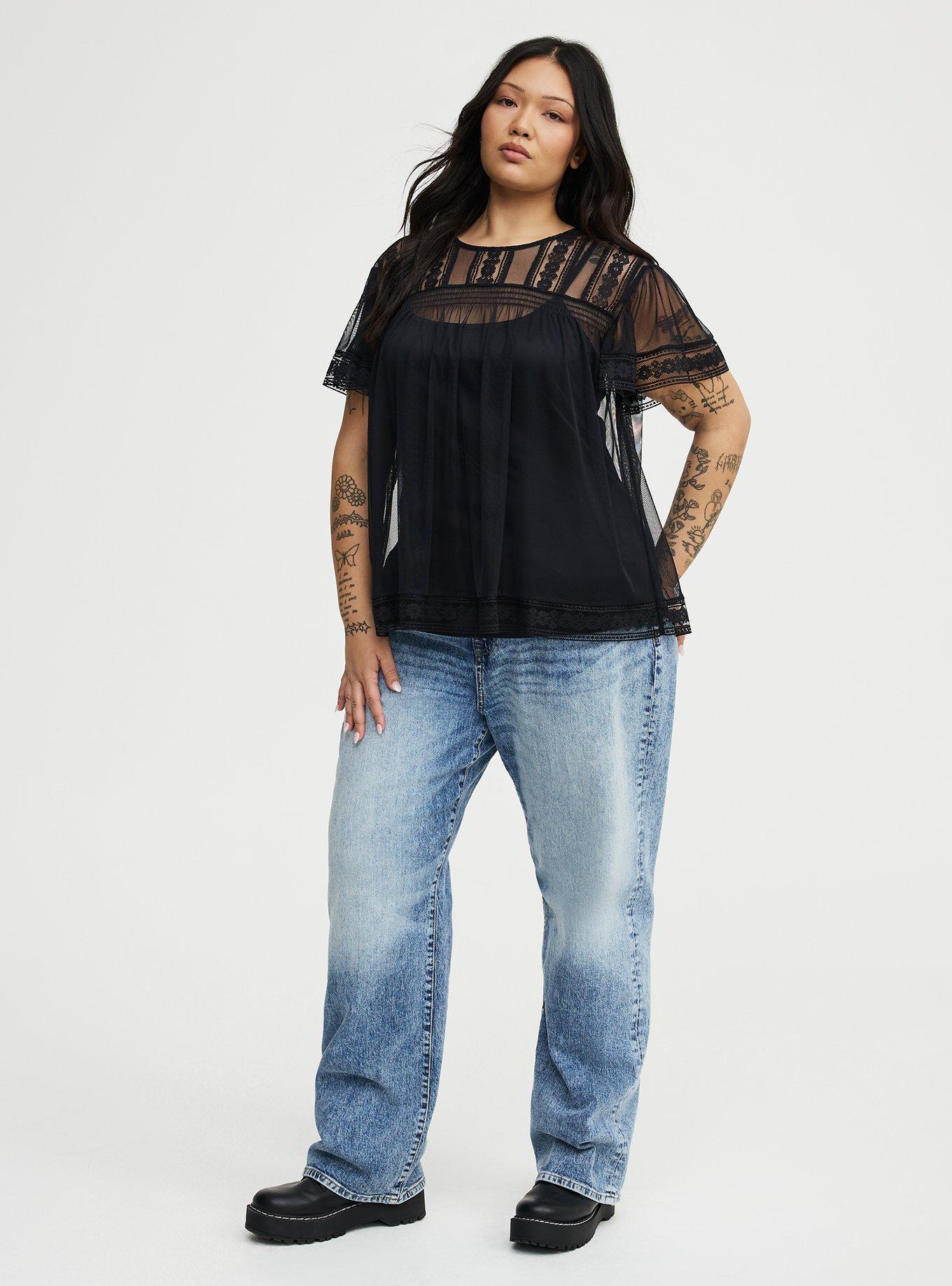 Mesh Lace Top, DEEP BLACK, alternate