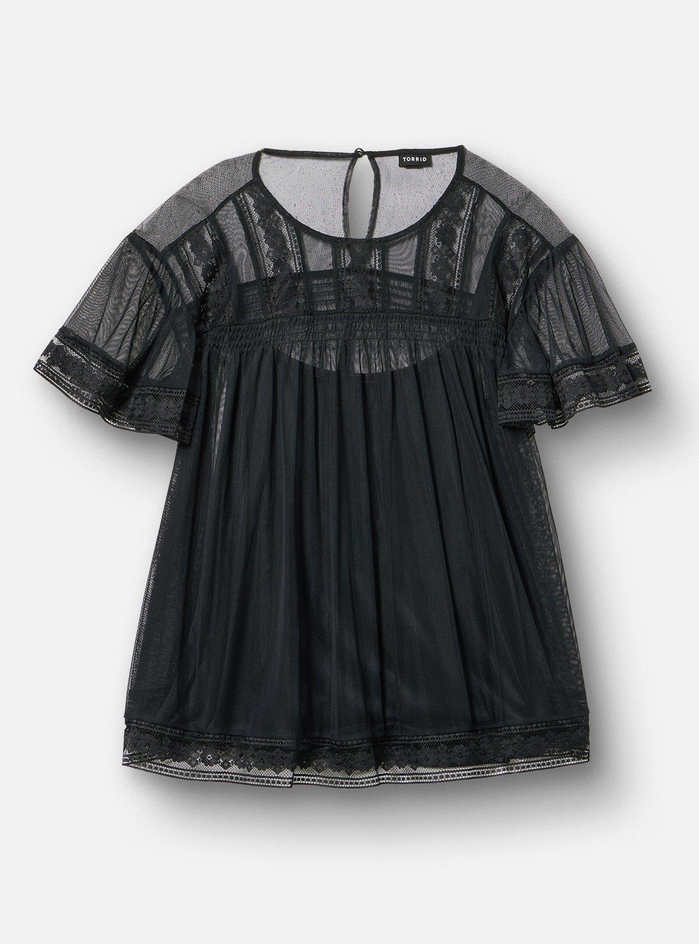 Mesh Lace Top, DEEP BLACK, hi-res