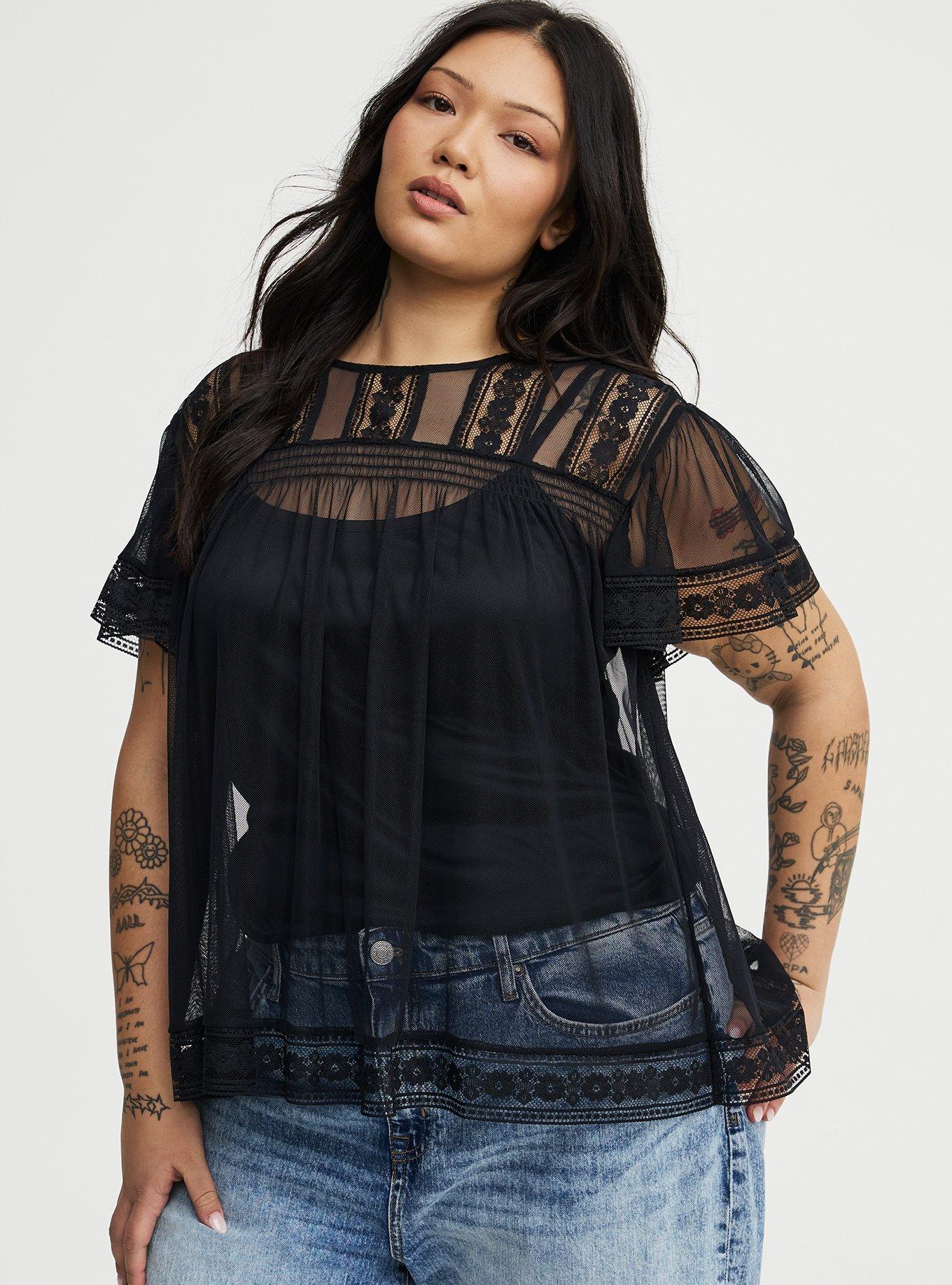 Mesh Lace Top, DEEP BLACK, hi-res