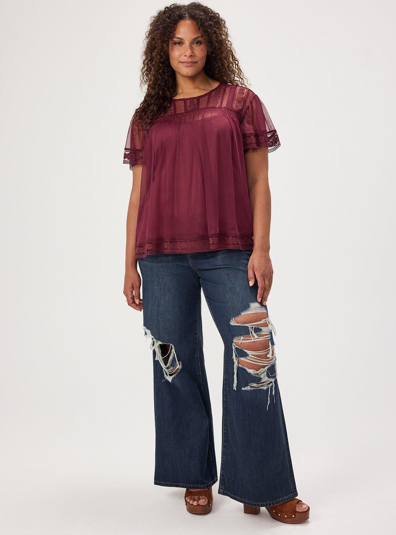Mesh Lace Top, MAROON BANNER, alternate