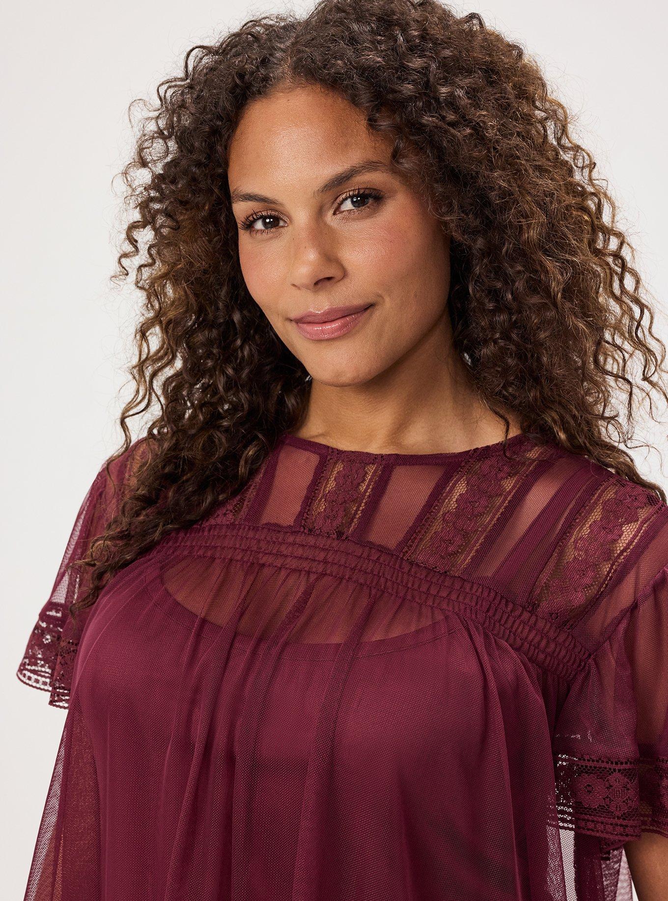 Mesh Lace Top, MAROON BANNER, alternate