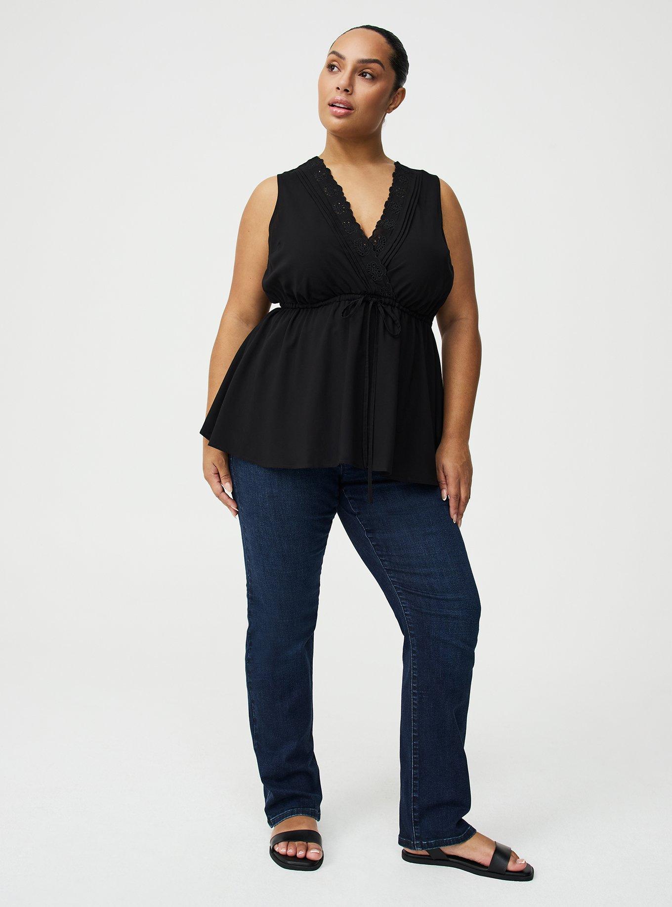 Babydoll Surplice Top, DEEP BLACK, alternate