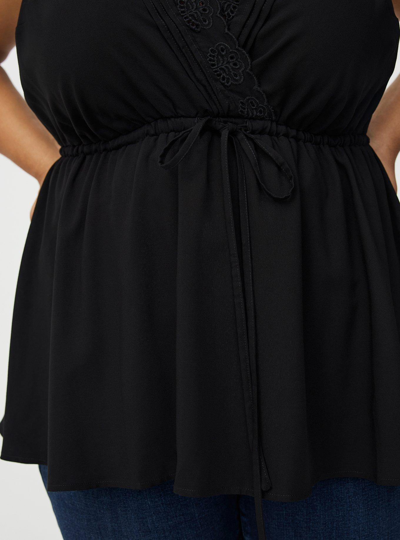 Babydoll Surplice Top, DEEP BLACK, alternate