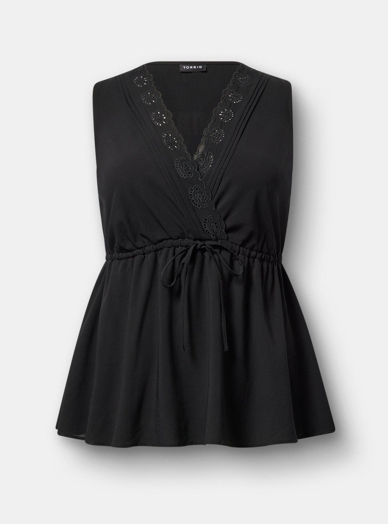 Babydoll Surplice Top, DEEP BLACK, hi-res