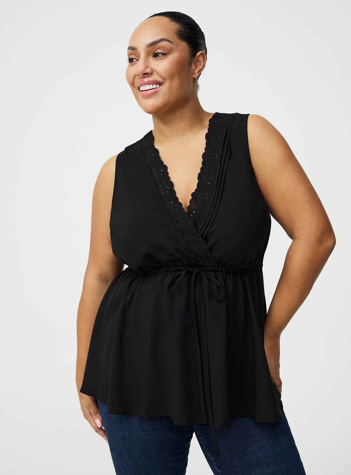 Babydoll Surplice Top, DEEP BLACK, hi-res