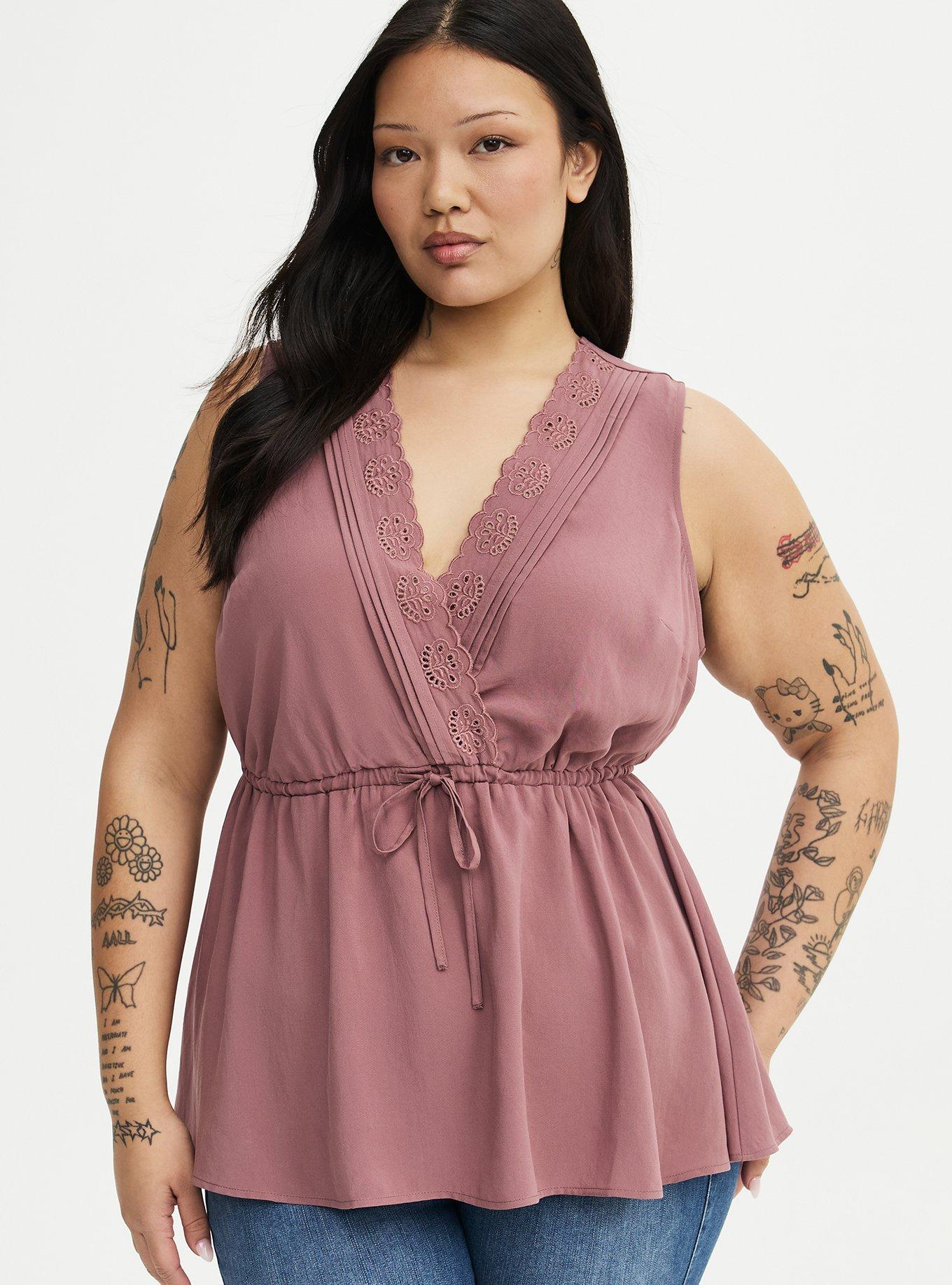 Plus Size Babydoll Surplice Top, ROSE TAUPE, hi-res