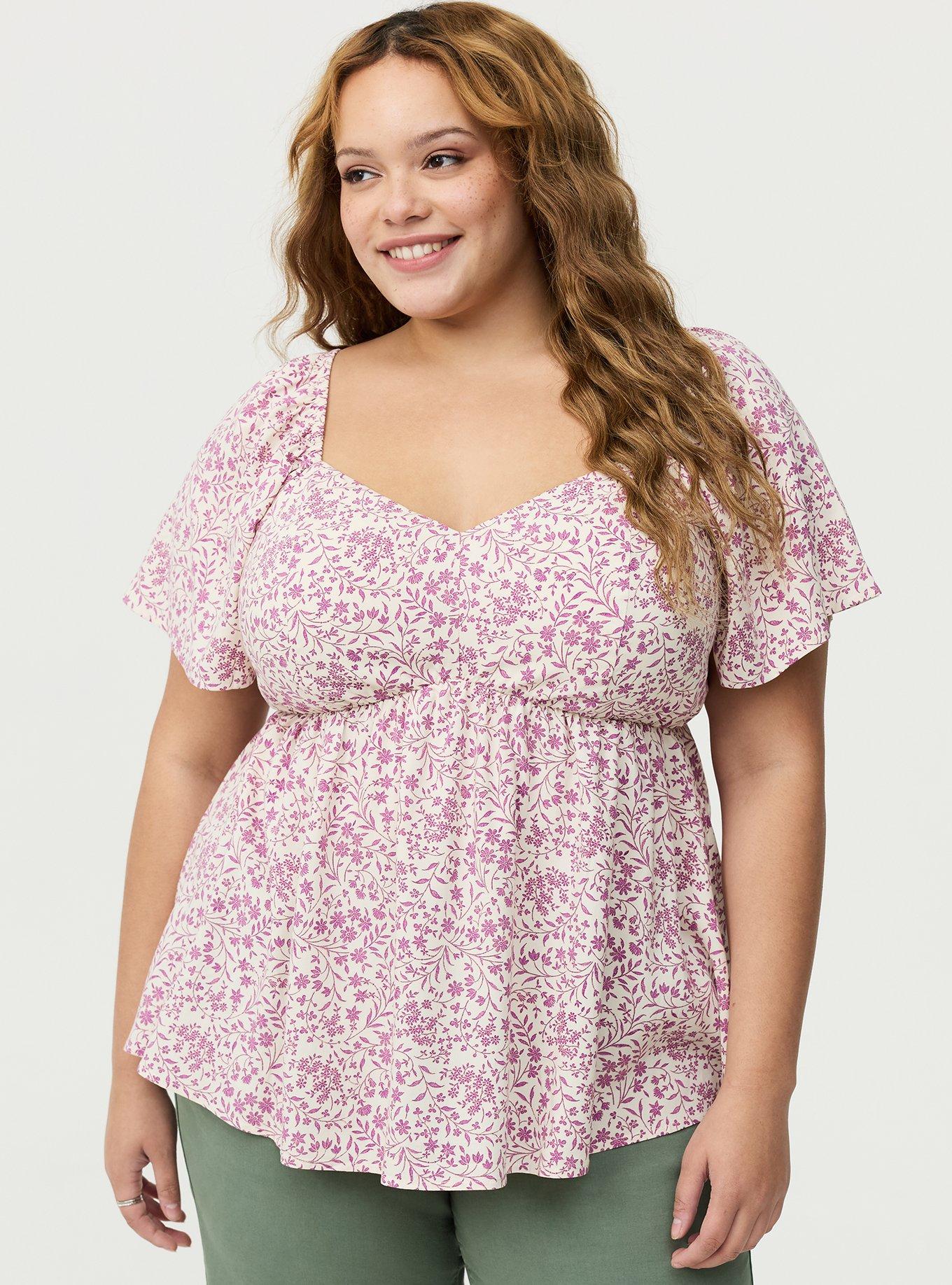 Plus Size Peplum Babydoll Top, FELICITY FLORAL PINK, hi-res