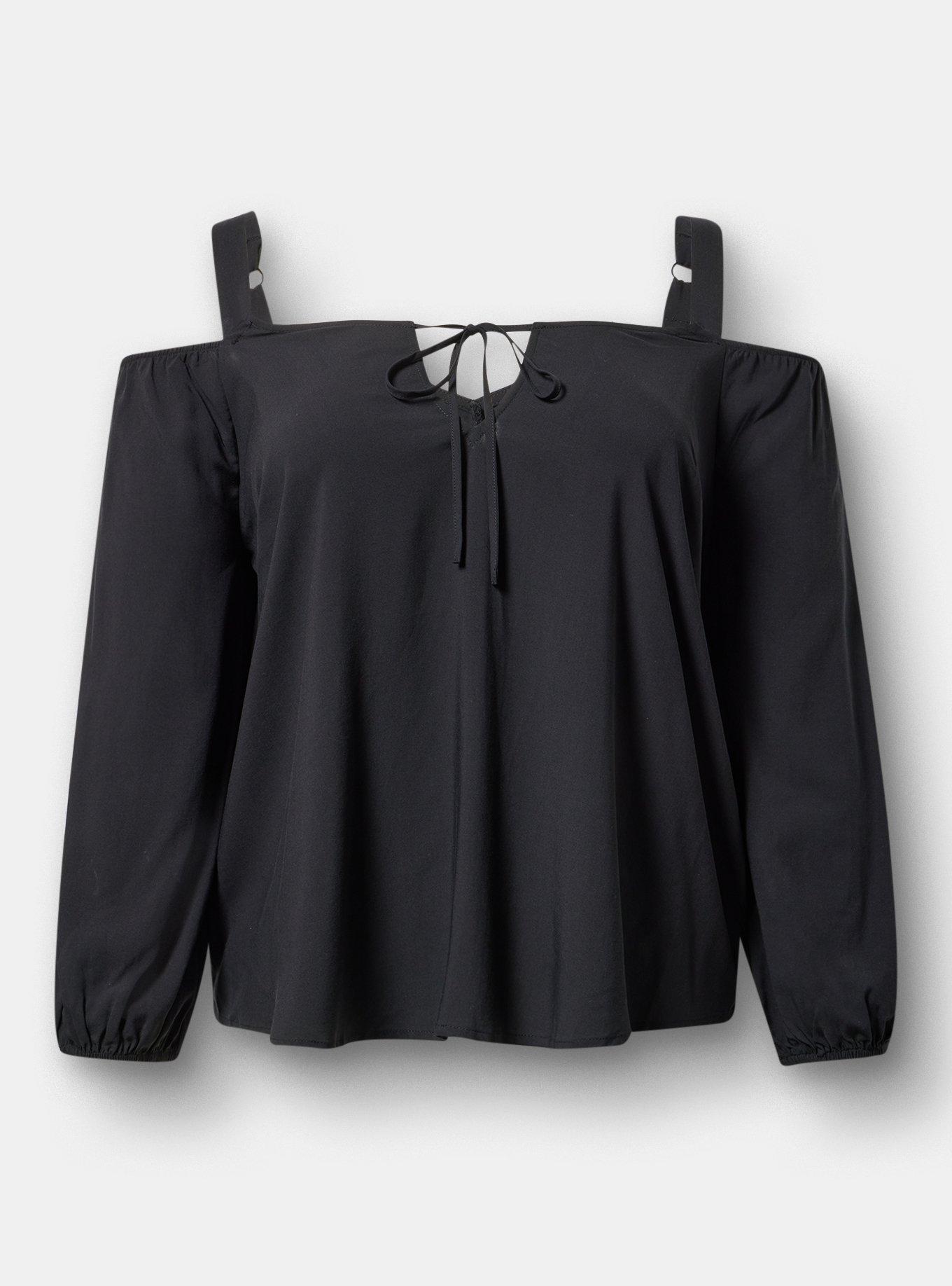 Cold Shoulder V-Neck Blouse, DEEP BLACK, hi-res