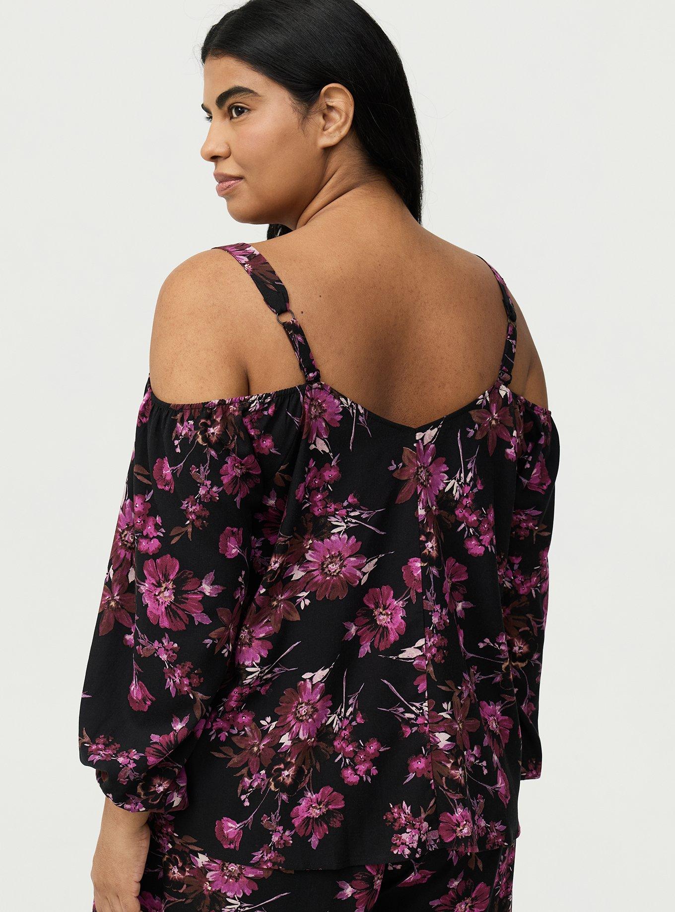Cold Shoulder V-Neck Blouse, WHIMSICAL DAISY FLORAL BLACK, alternate