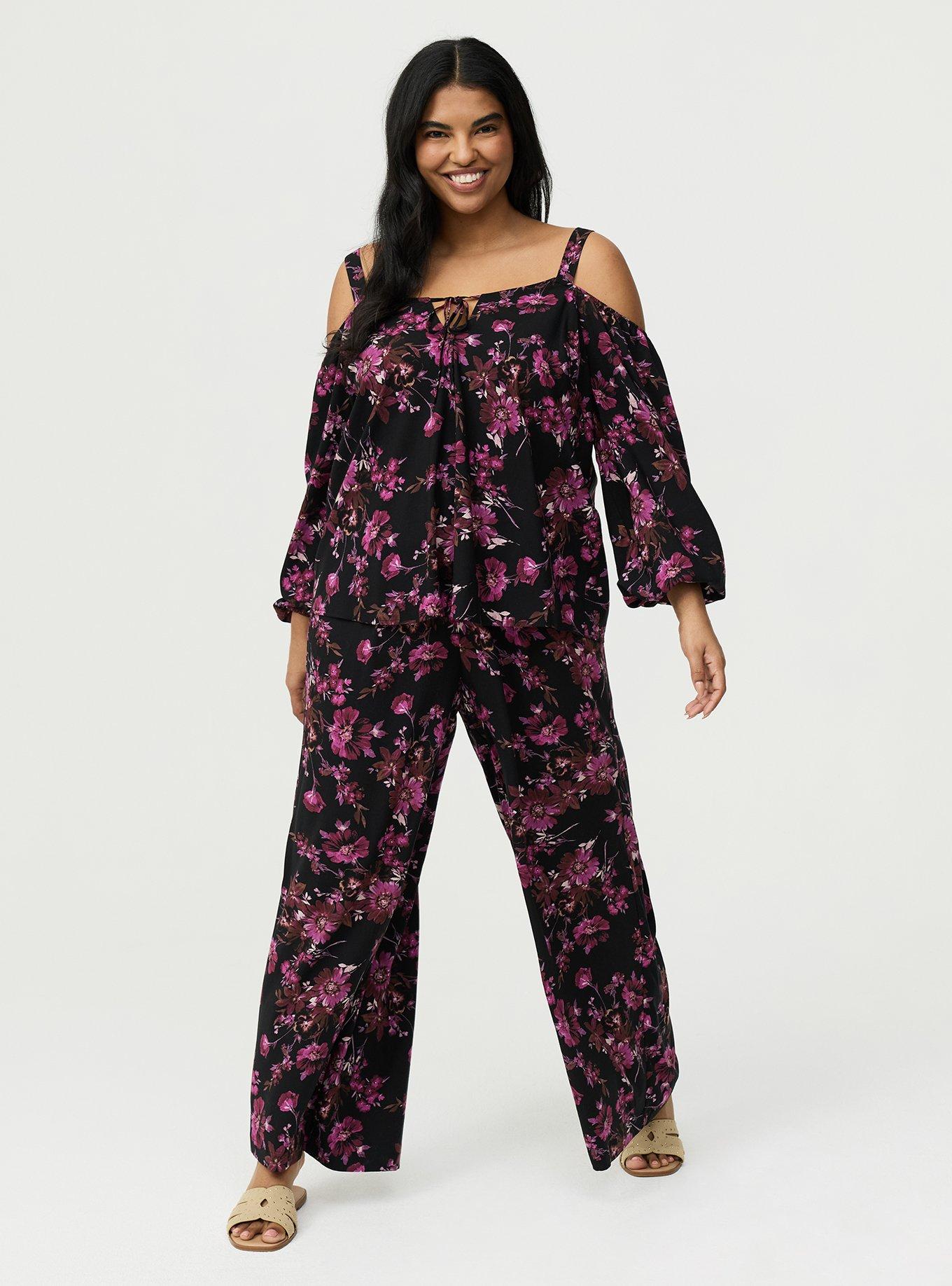 Cold Shoulder V-Neck Blouse, WHIMSICAL DAISY FLORAL BLACK, alternate