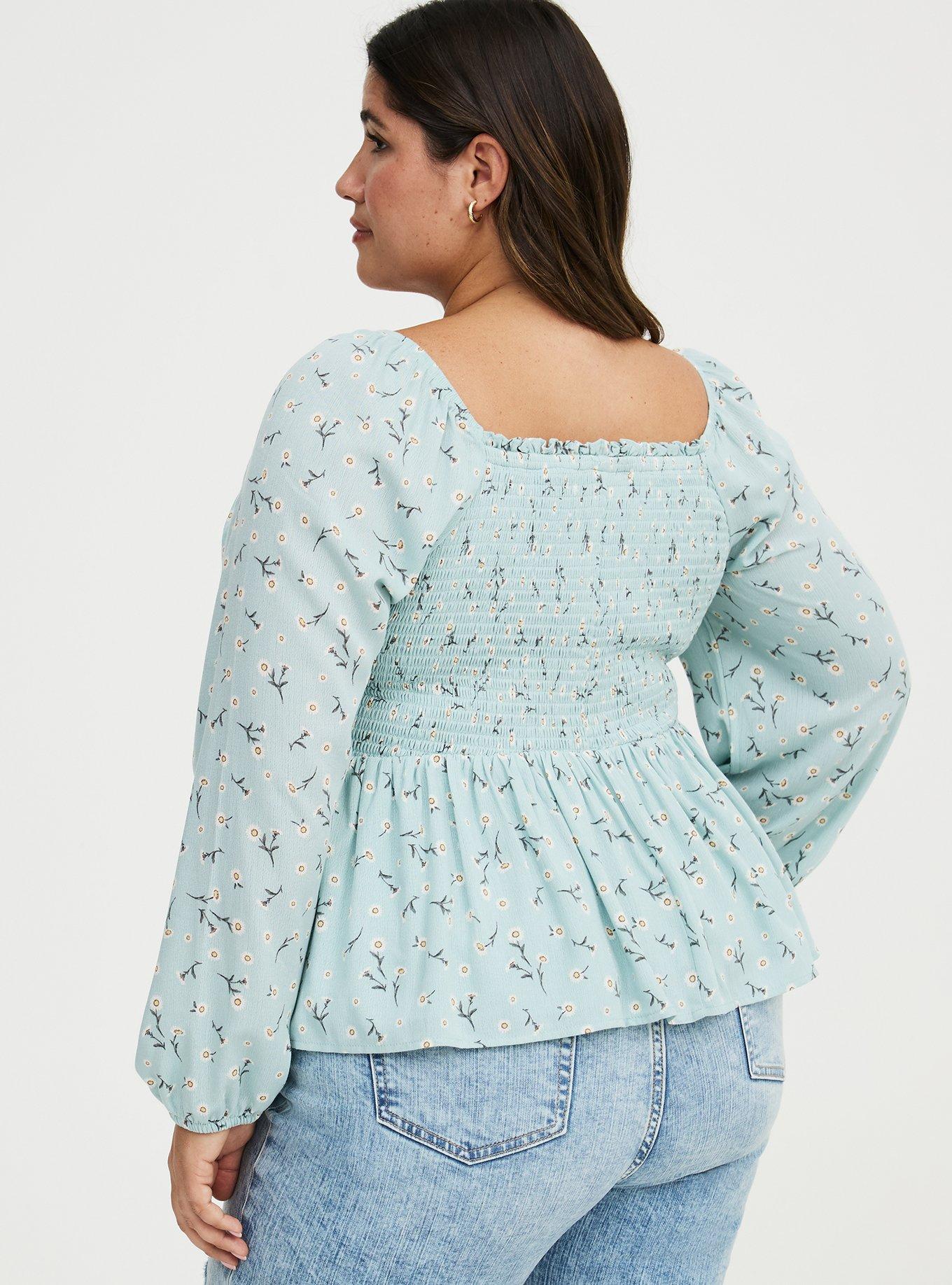 Embroidered Smocked Bodice Top, DAINTY DAISY FLORAL MINT, alternate