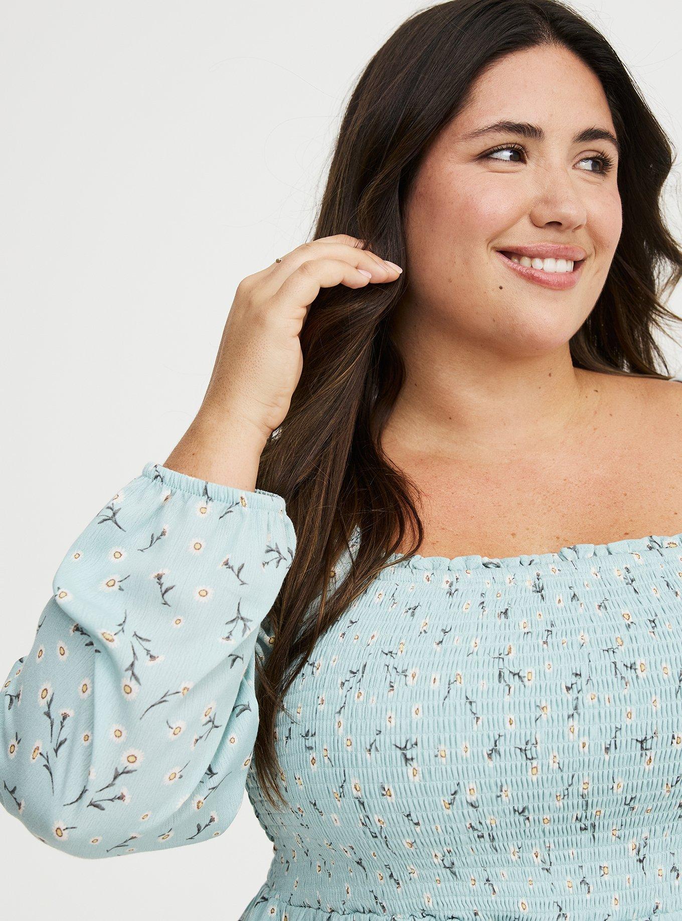 Embroidered Smocked Bodice Top, DAINTY DAISY FLORAL MINT, alternate