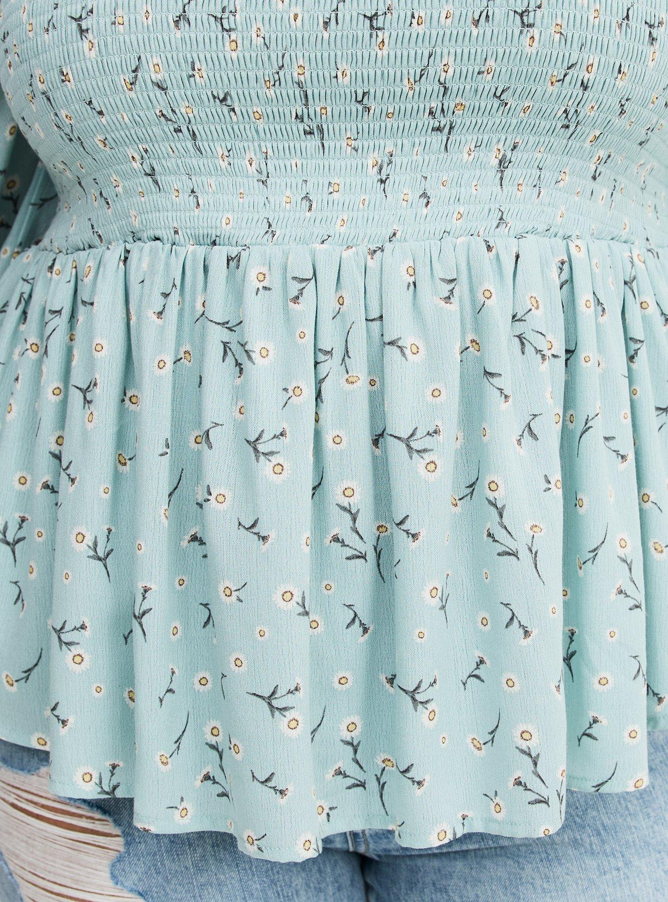 Embroidered Smocked Bodice Top, DAINTY DAISY FLORAL MINT, alternate