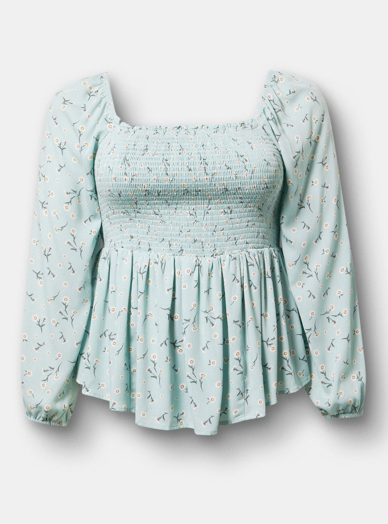 Embroidered Smocked Bodice Top, DAINTY DAISY FLORAL MINT, hi-res