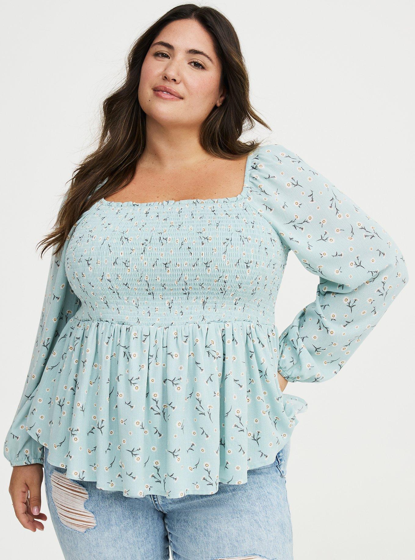 Embroidered Smocked Bodice Top, DAINTY DAISY FLORAL MINT, hi-res