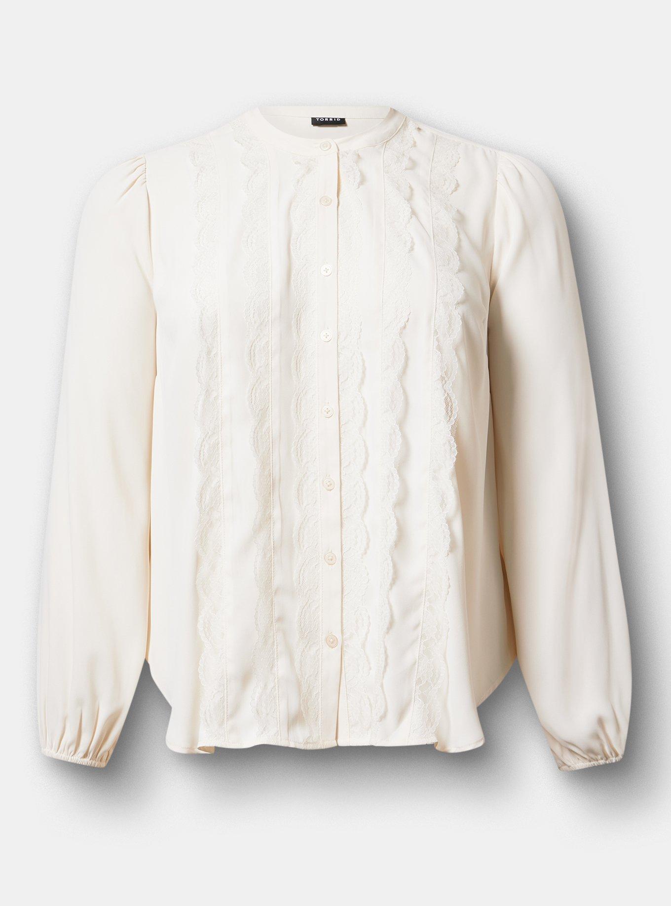 Georgette Lace Trim Blouse, WHISPER WHITE, hi-res