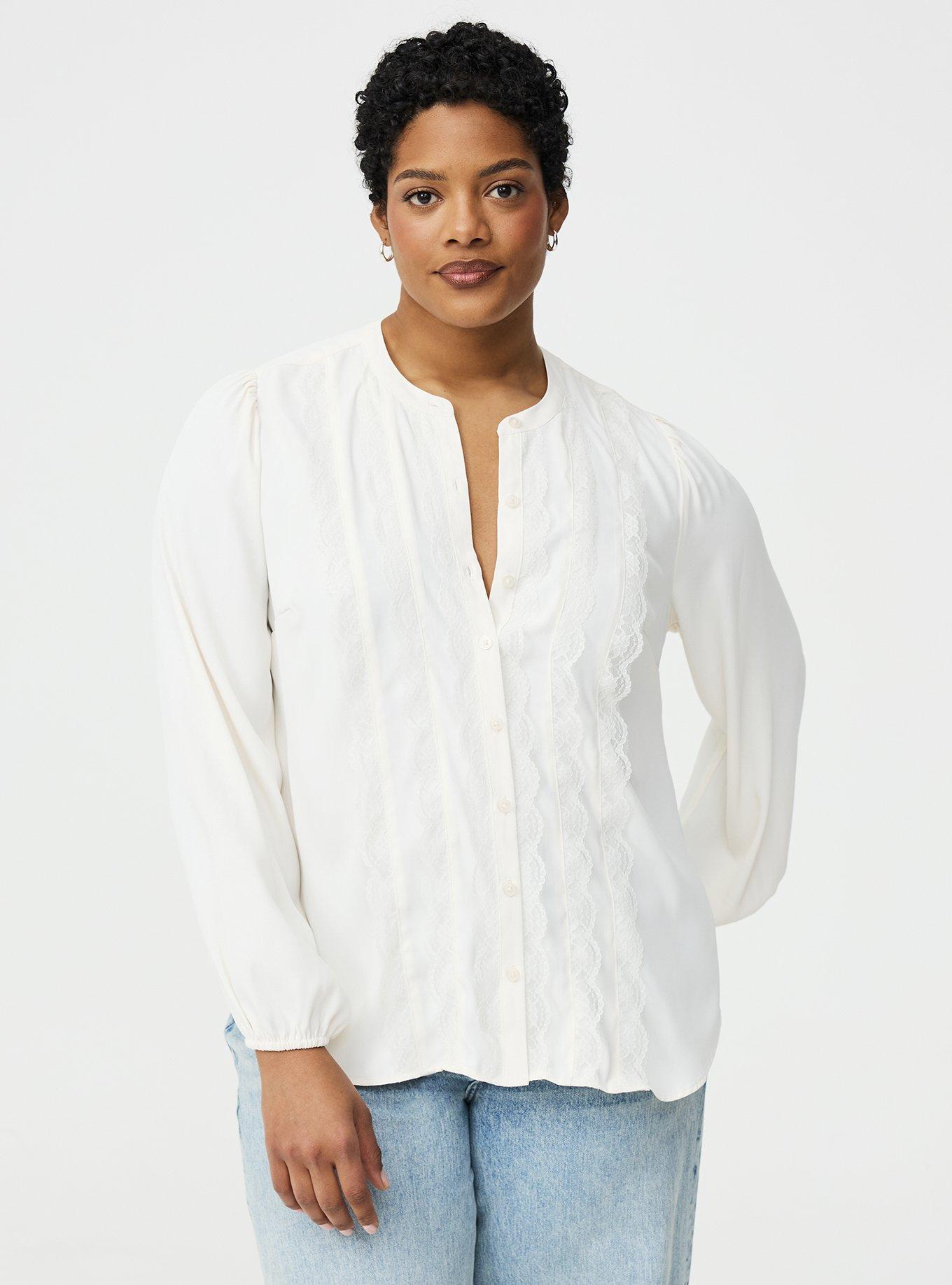 Georgette Lace Trim Blouse, WHISPER WHITE, hi-res
