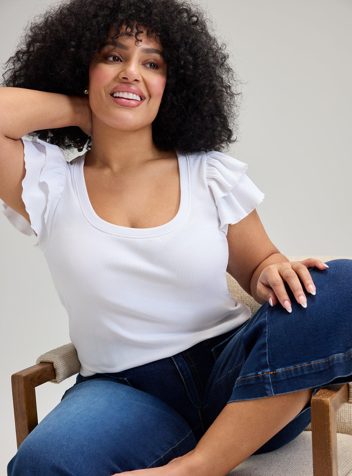 Belle Isle Ribbed Scoop Ruffle Sleeve Top, BRIGHT WHITE, alternate