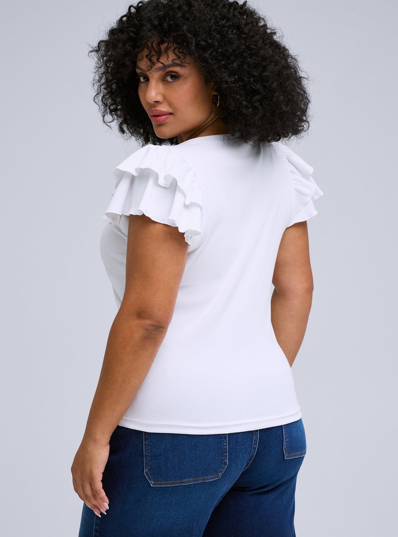 Belle Isle Ribbed Scoop Ruffle Sleeve Top, BRIGHT WHITE, alternate