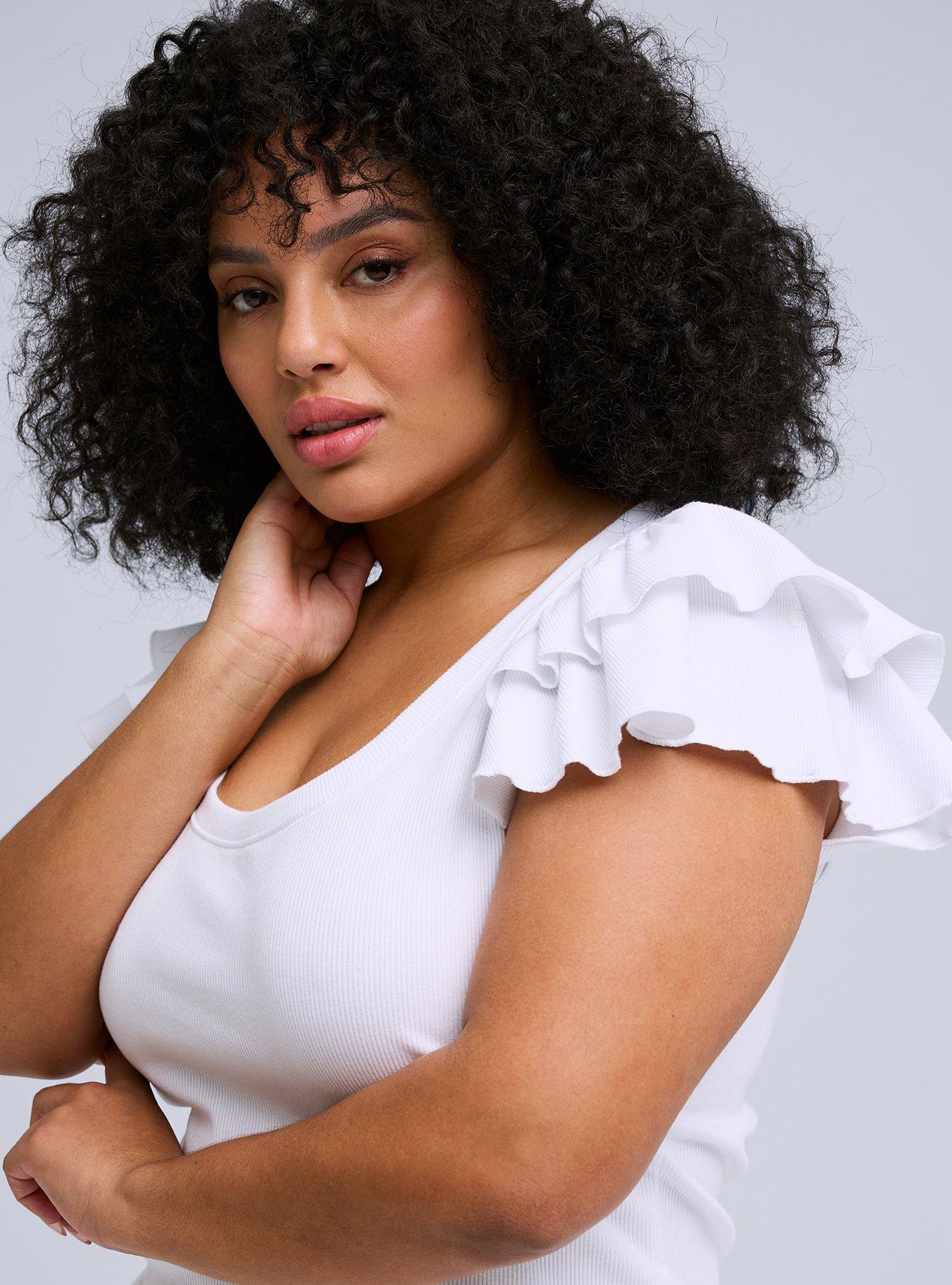 Belle Isle Ribbed Scoop Ruffle Sleeve Top, BRIGHT WHITE, alternate