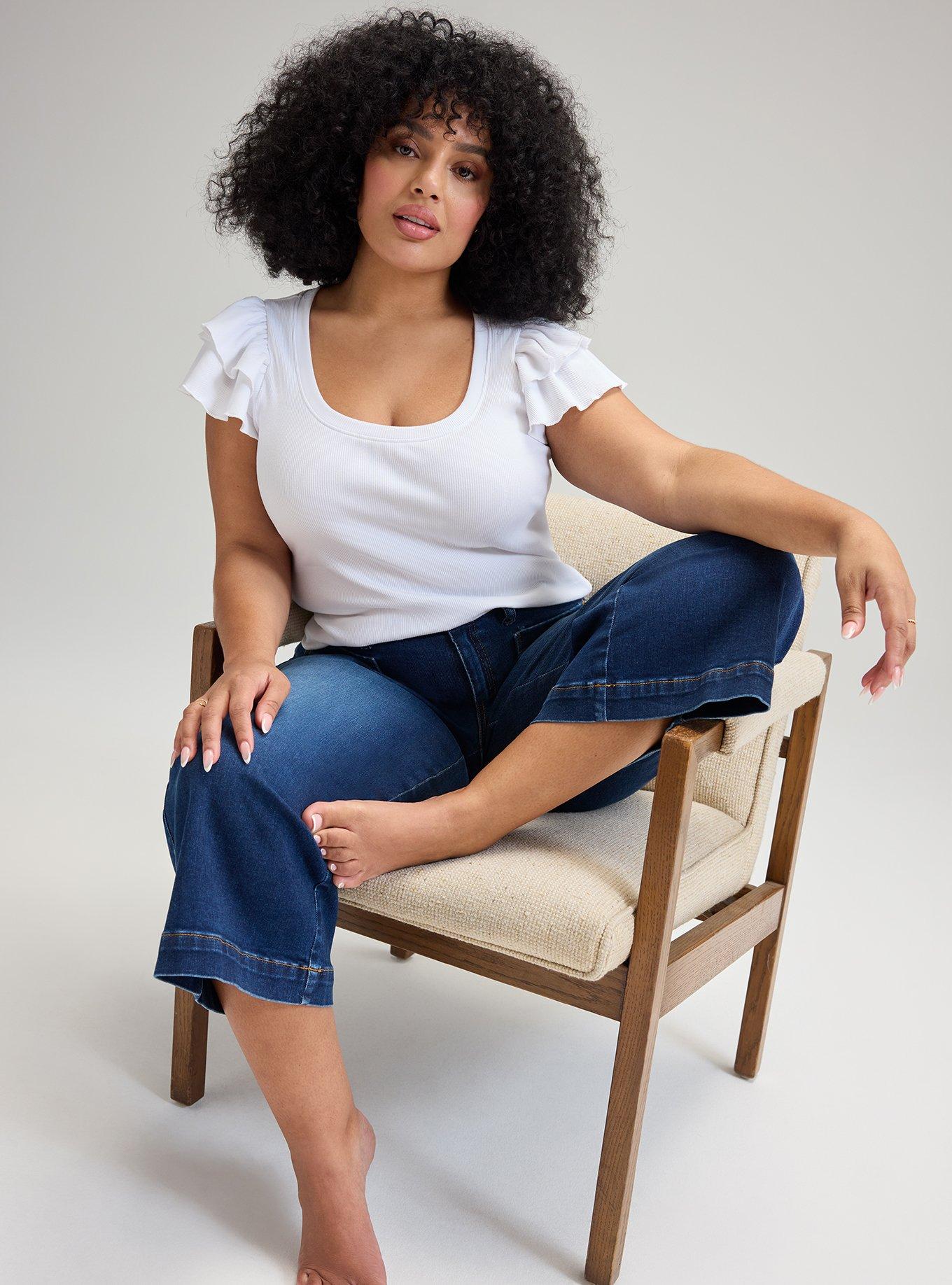 Belle Isle Ribbed Scoop Ruffle Sleeve Top, BRIGHT WHITE, alternate